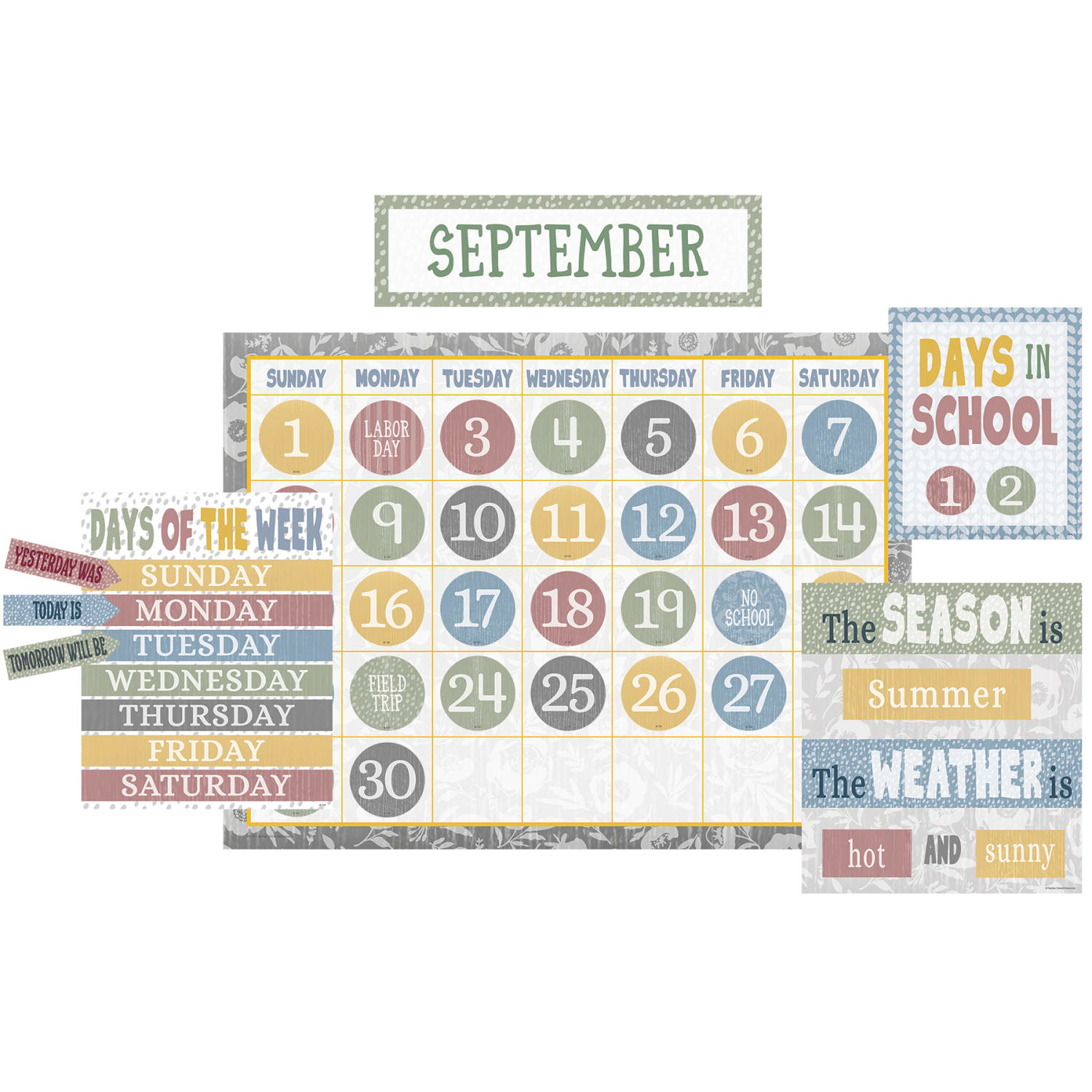 Teacher Created Resources Classroom Cottage Bulletin Board 109-Piece Set, Calendar - Image 3
