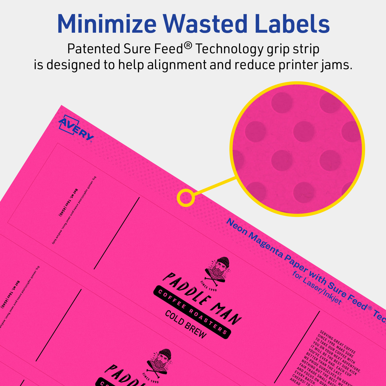 Avery Print-To-The-Edge Labels With Sure Feed Technology, 94225-NMP10, Rectangle, 1in x 7in, Matte Neon Magenta, Pack of 80 - Image 5
