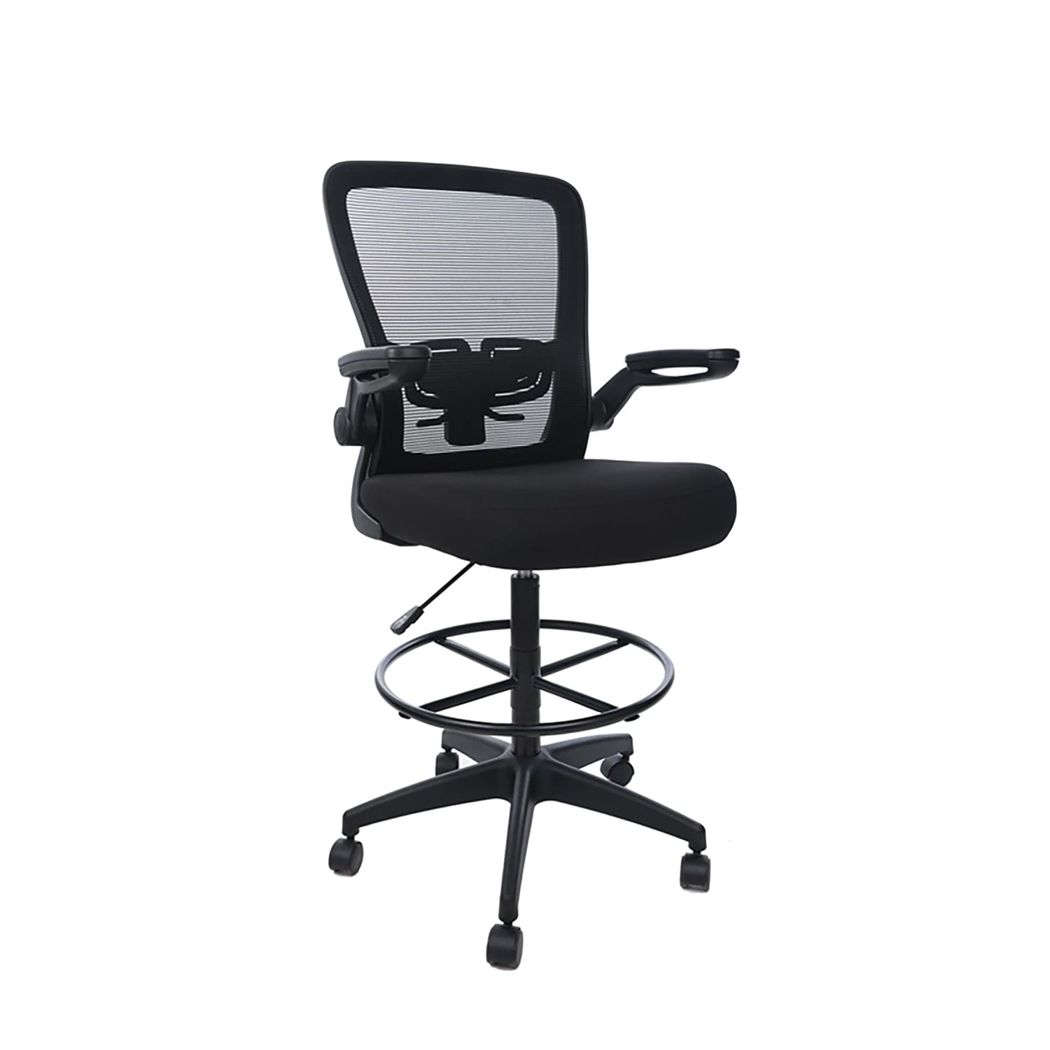 Boss Office Products Mesh Flip Arm Stool With Back, Black