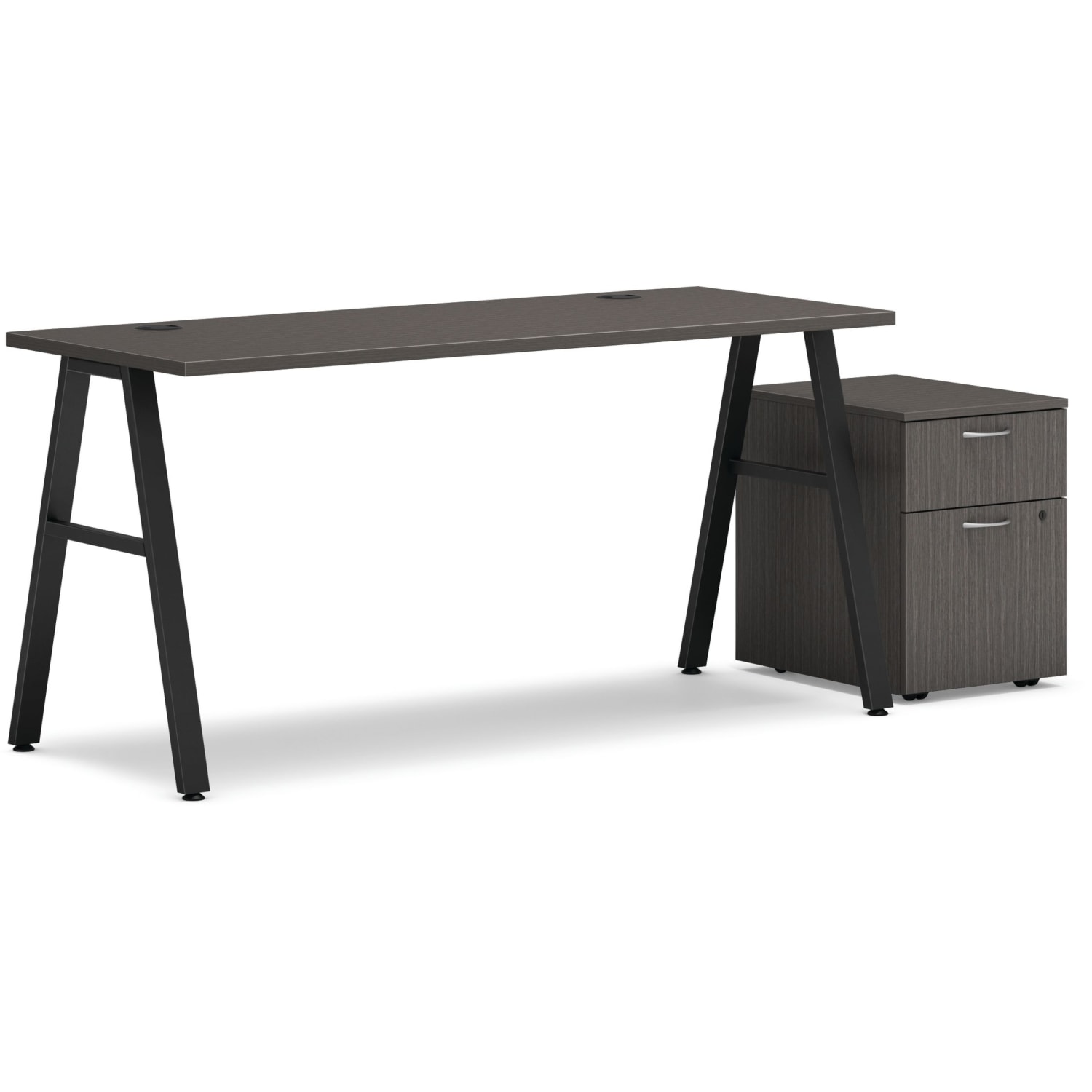 HON Mod 60inW Table Writing Desk With Mobile Storage, 60inW, Black/Slate Teak - Image 3