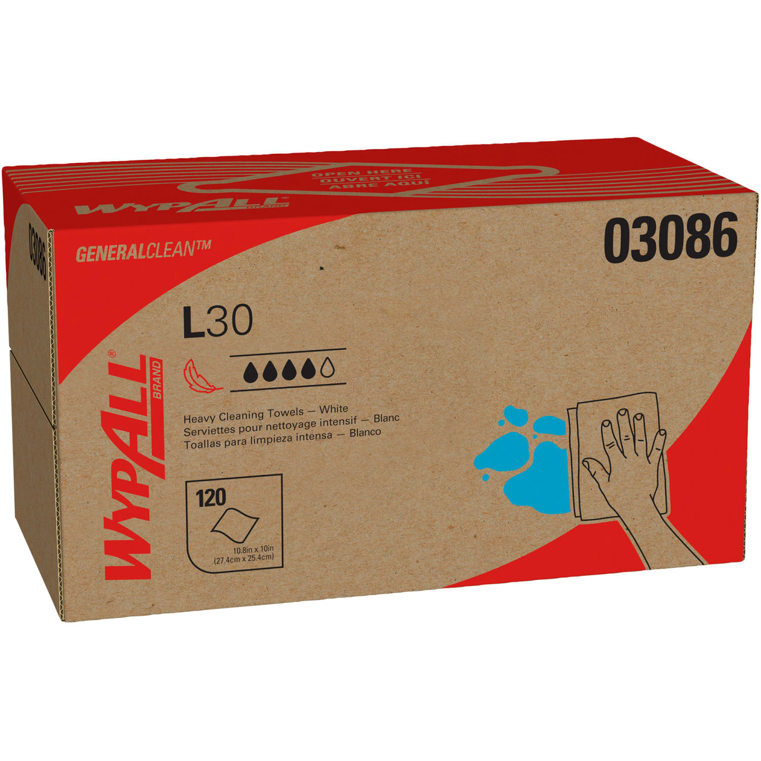 WypAll L30 Towels, POP UP Box, 10 x 9 4/5, White, 120/Box, 10 Boxes/Carton - Image 3