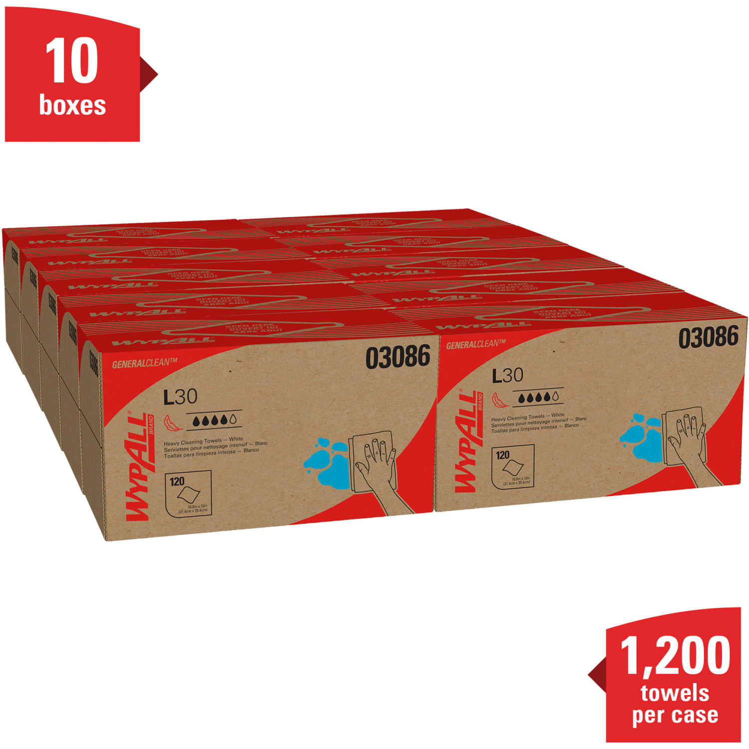 WypAll L30 Towels, POP UP Box, 10 x 9 4/5, White, 120/Box, 10 Boxes/Carton - Image 4