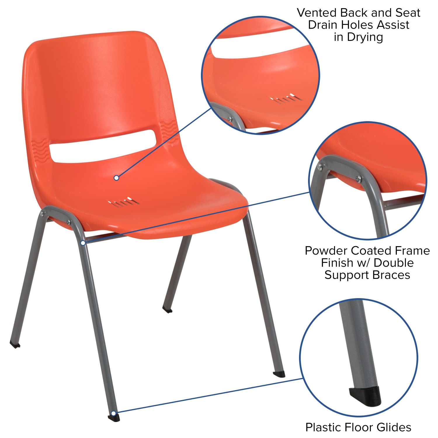 Flash Furniture HERCULES Series Ergonomic Shell Stack Chairs, Orange, Set Of 5 Chairs - Image 5