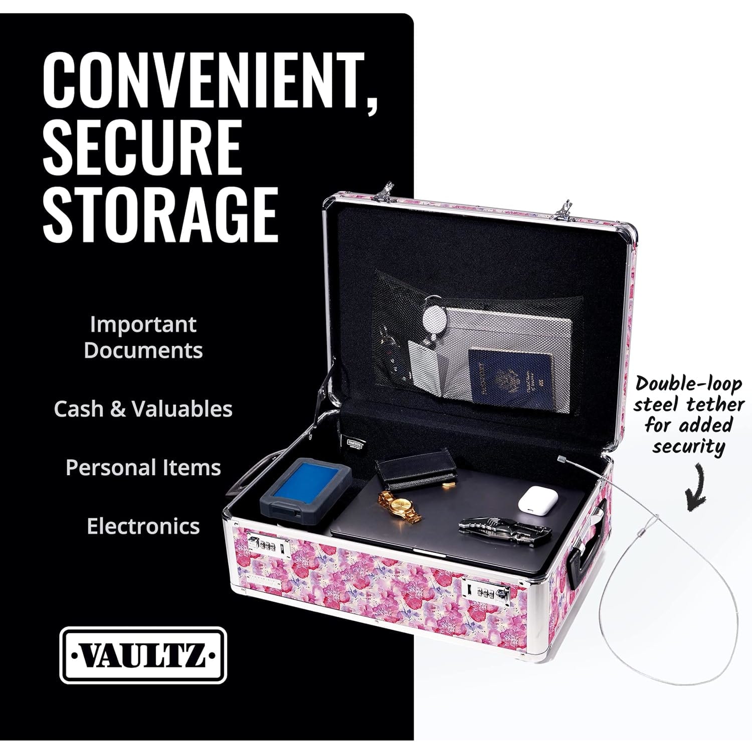 Vaultz Storage Chest, 7-1/2inH x 14inW x 19inD, Pink - Image 6