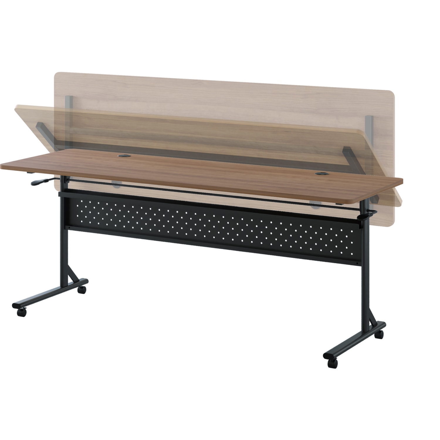 Lorell Shift 2.0 Flip & Nesting Mobile Table, 29-1/2inH x 72inW x 24inD, Walnut/Black - Image 5