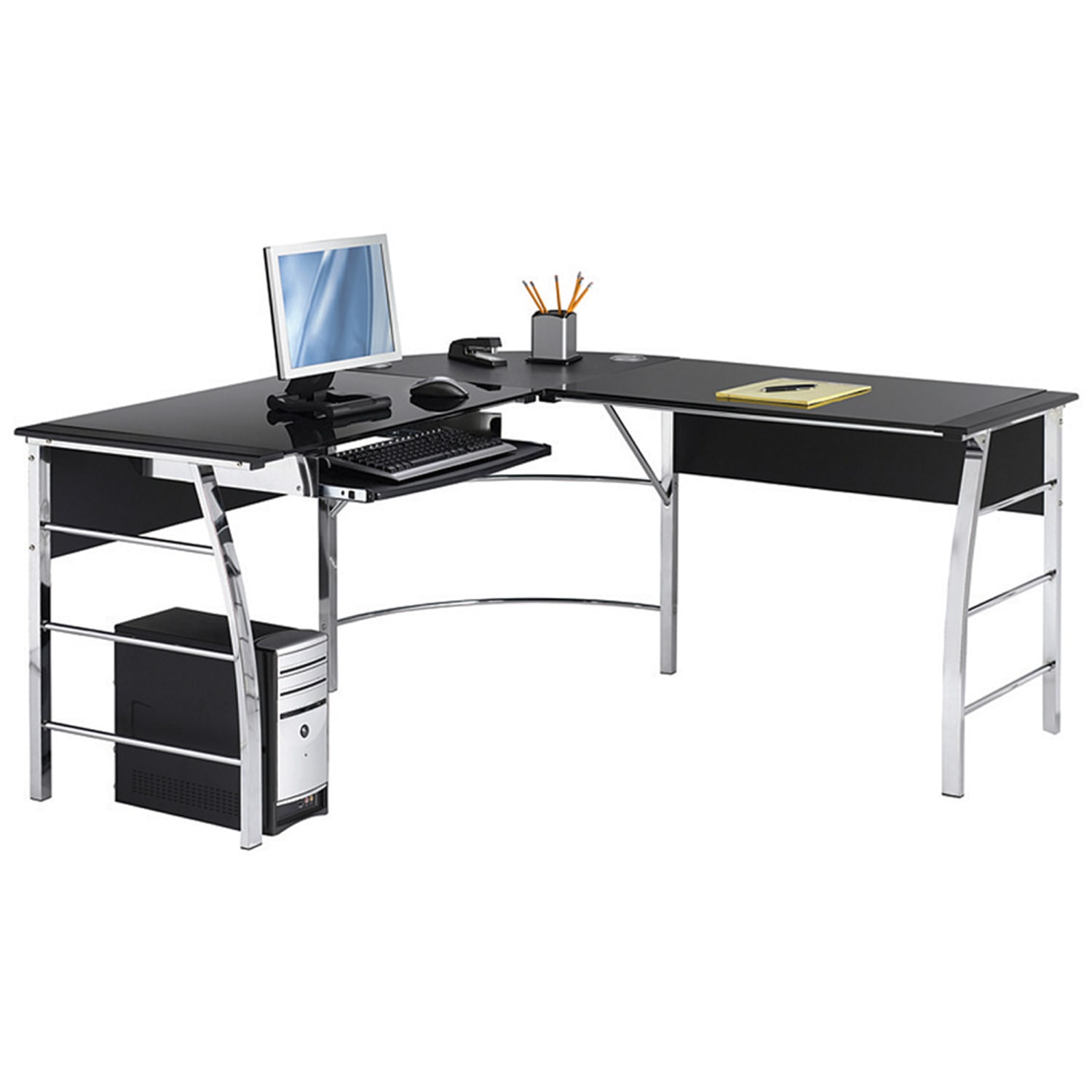 Realspace® Mezza 62W L Shape Corner Desk BlackChrome PopularChairscom