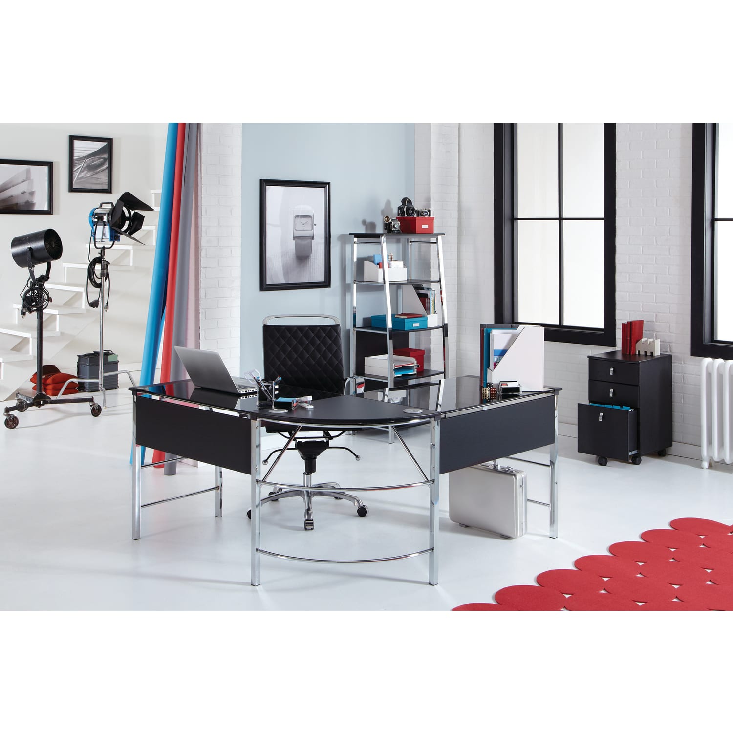 Realspace® Mezza 62"W L-Shape Corner Desk, Black/Chrome - Image 5