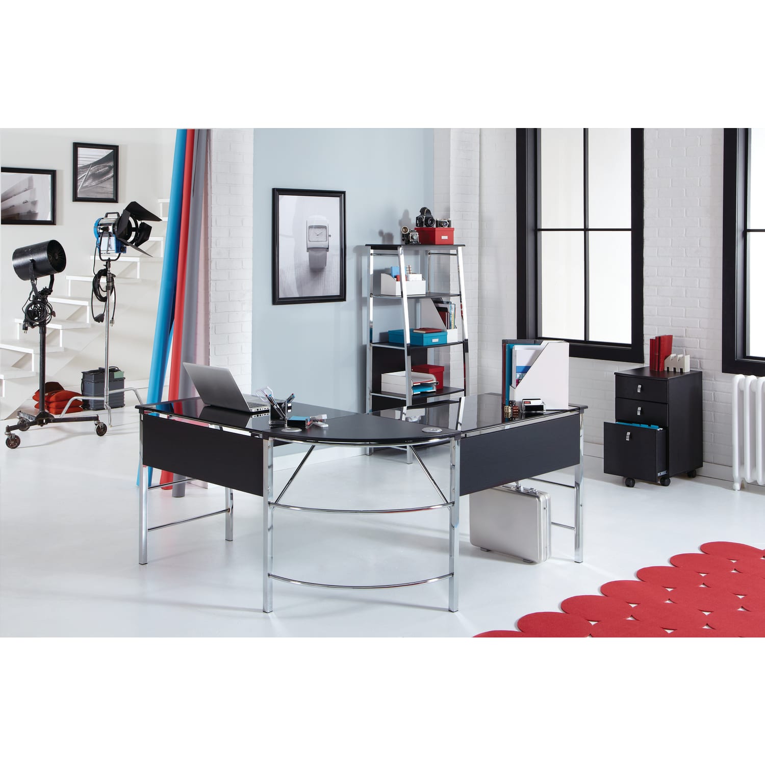 Realspace® Mezza 62"W L-Shape Corner Desk, Black/Chrome - Image 6