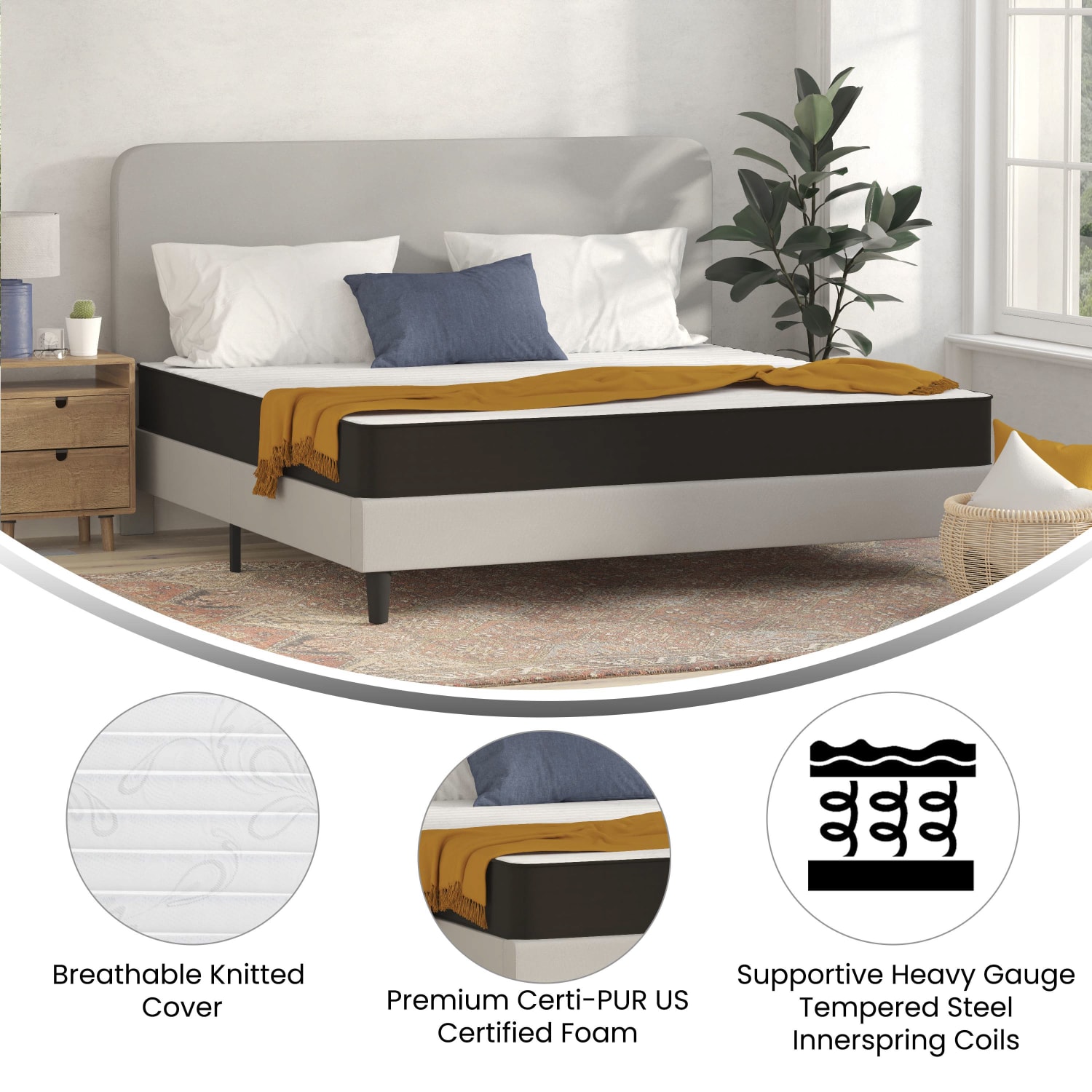 Flash Furniture Capri Comfortable Sleep CertiPUR-US Certified Foam And Innerspring Hybrid Mattress, King, 8inH x 75-1/2inW x 81inL, Gray - Image 5