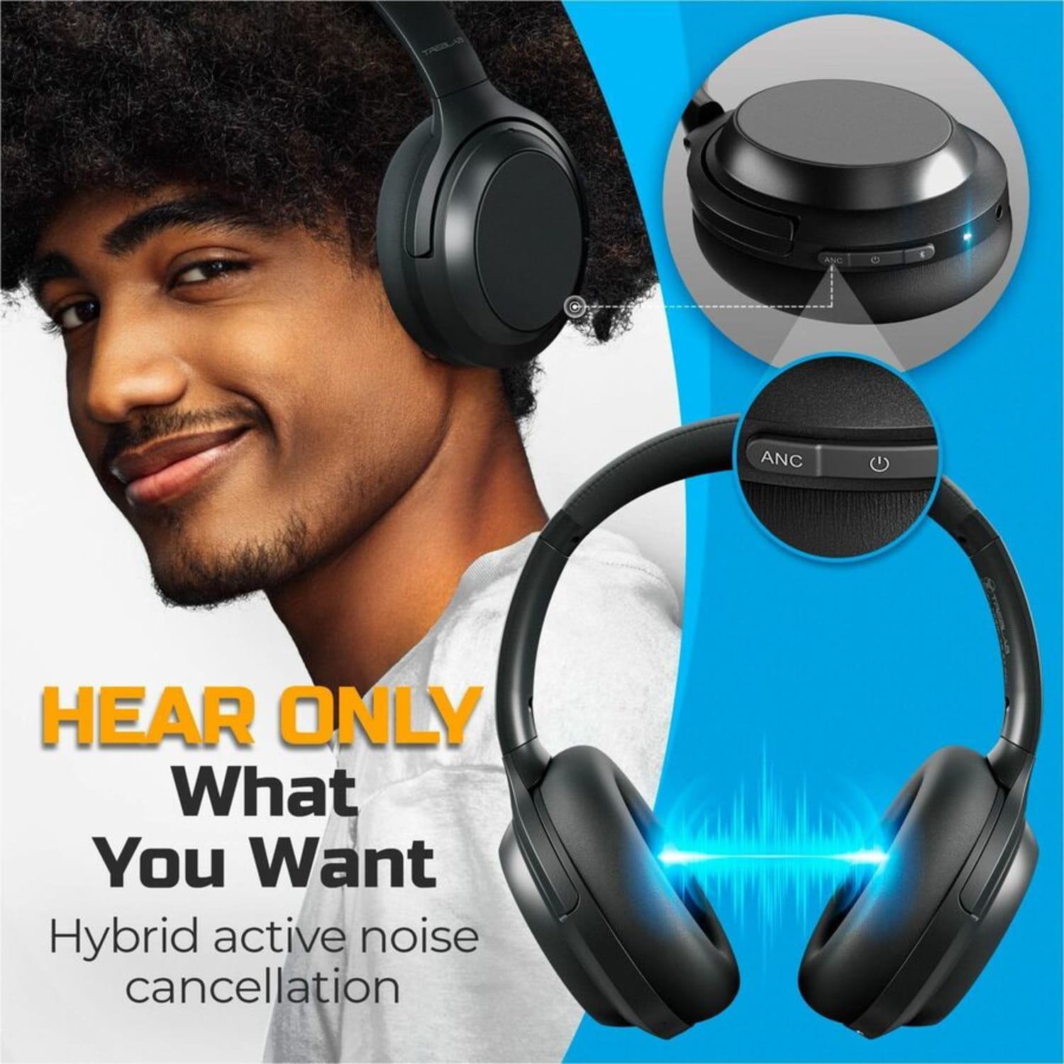 Treblab Z7 PRO, Hybrid Active Noise Canceling Headphones with Mic, 45H Playtime, Z7PRO - Image 5