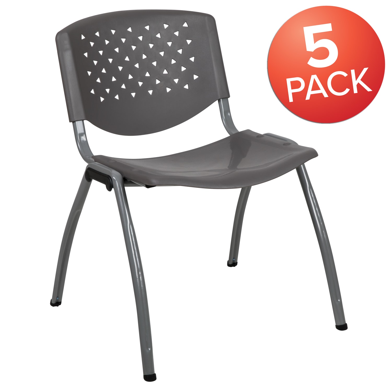 Flash Furniture HERCULES Series Plastic Stack Chairs, Gray, Set Of 5 Chairs - Image 3