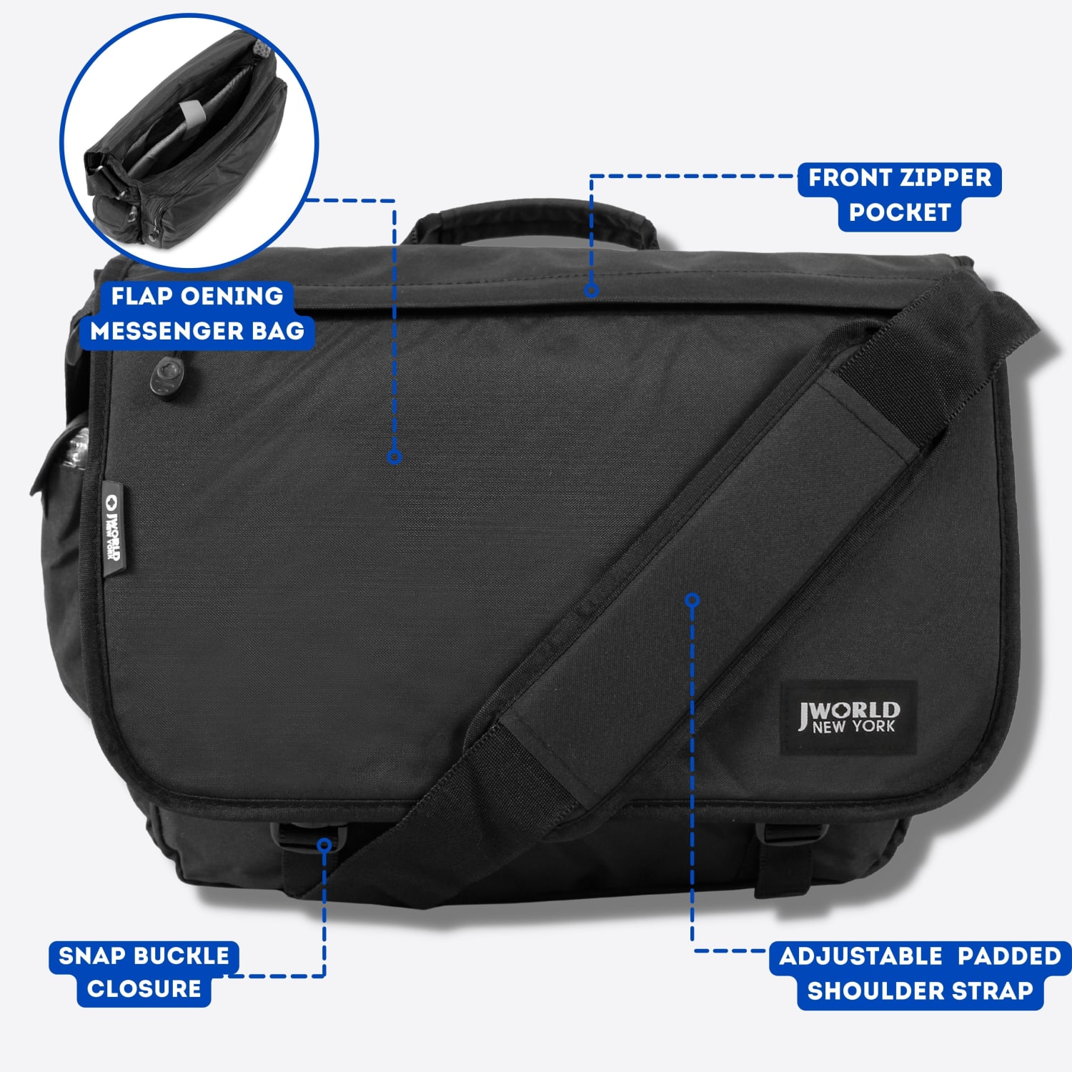 J World Thomas Polyester Laptop Messenger Bag, 13-1/2inH x 17inW x 4-1/4inD, Black - Image 4