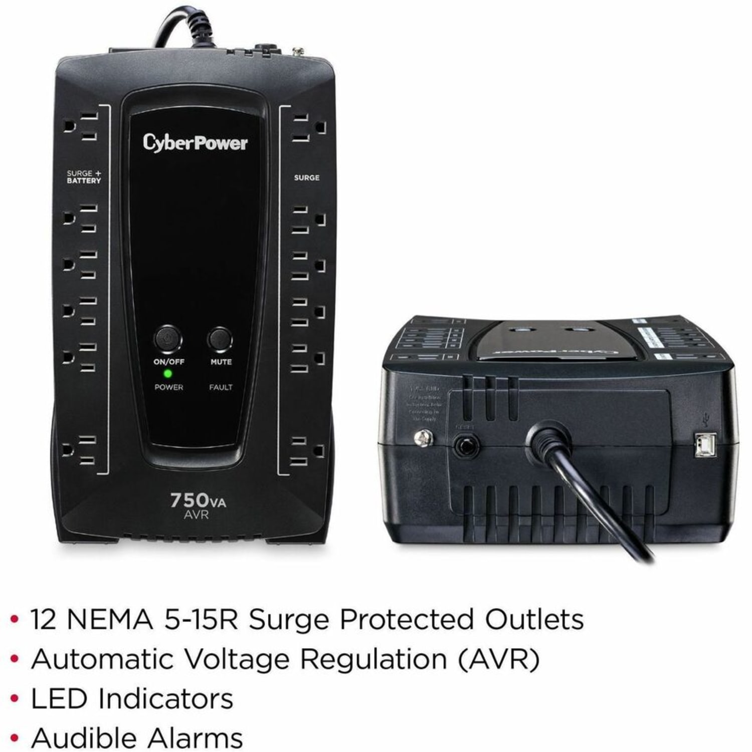 CyberPower AVRG750U AVR UPS Systems - 750VA/450W, 120 VAC, NEMA 5-15P, Compact, 12 Outlets, PowerPanel Personal, $150000 CEG, 3YR Warranty - Image 3