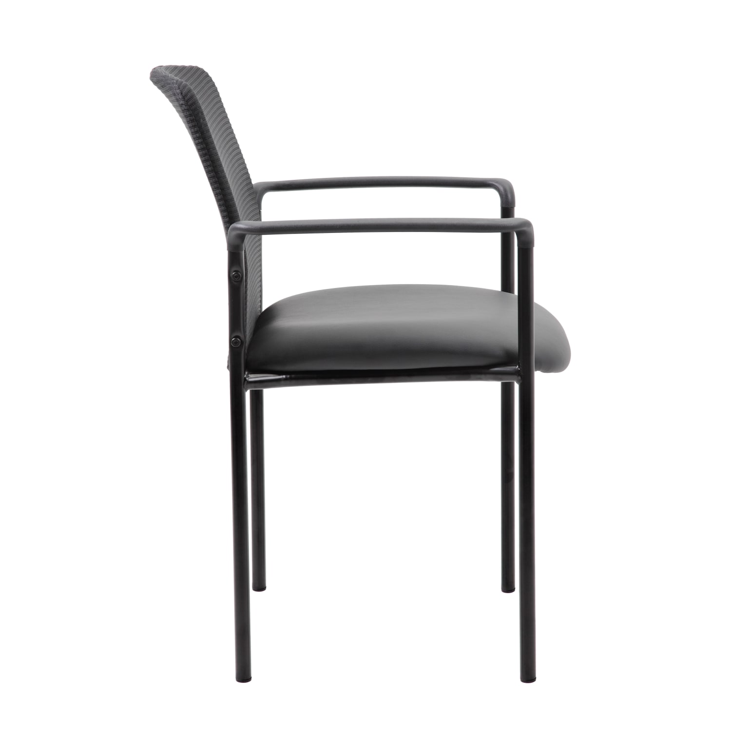 Boss Office Products 47in Round Table And Stackable Mesh Chairs Set, Driftwood/Black - Image 6