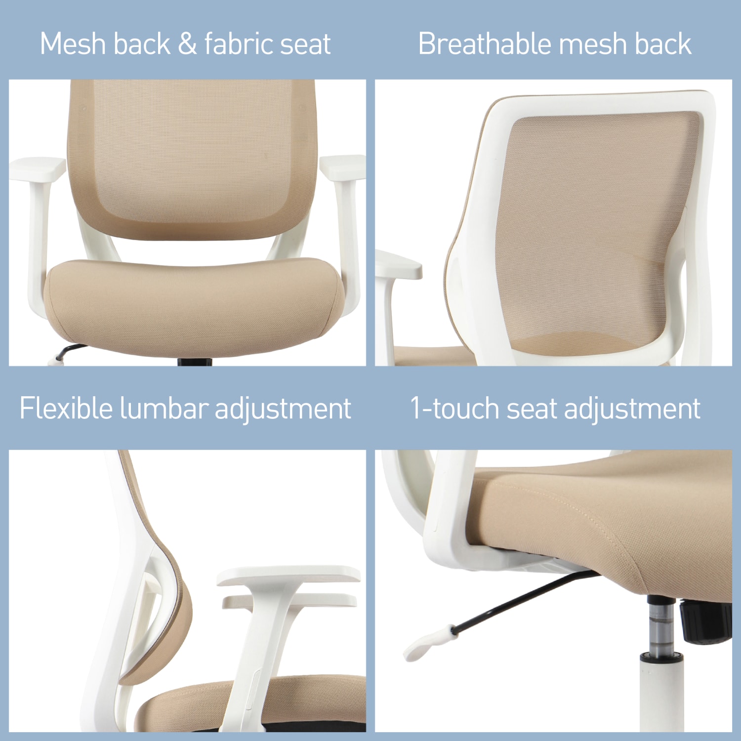 Realspace Sensi Mesh/Fabric Low-Back Task Chair, Oatmeal/White, BIFMA Compliant - Image 6