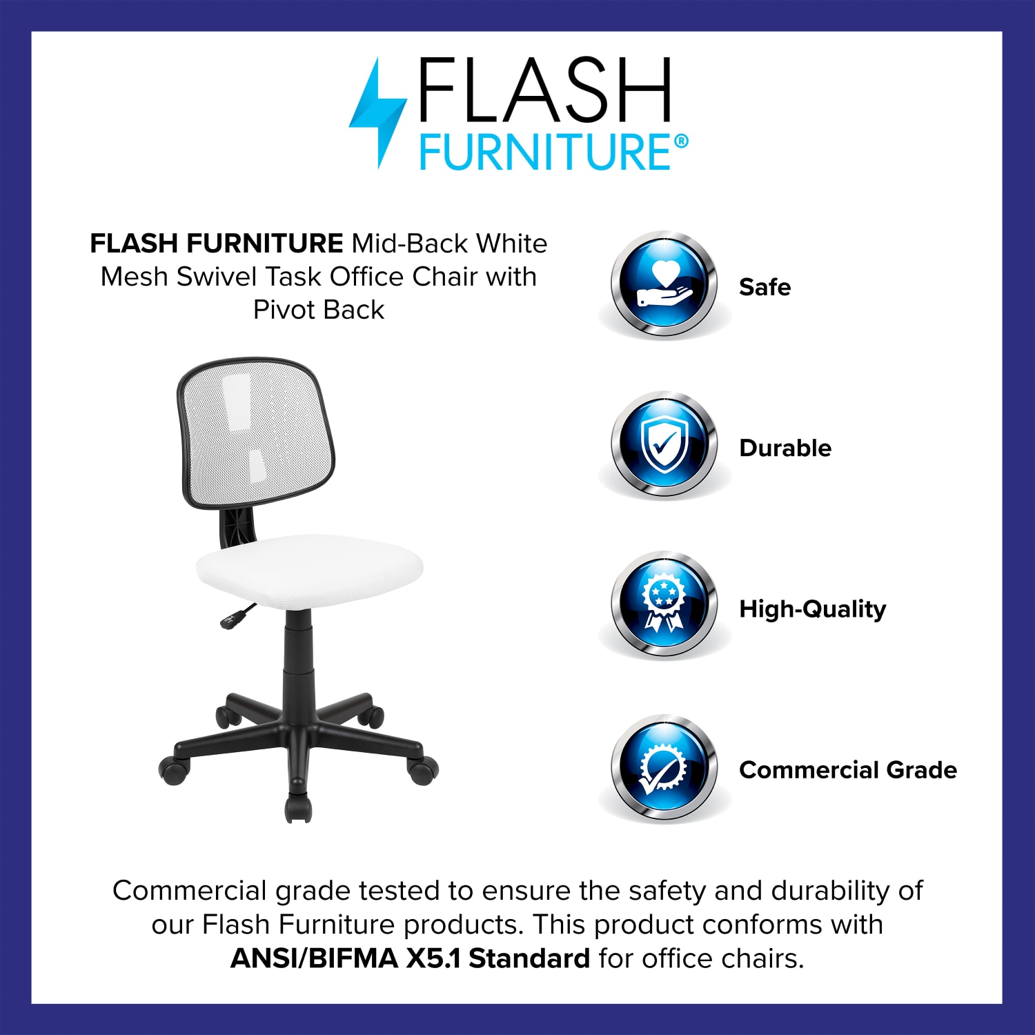 Flash Furniture Flash Fundamentals Mesh MidBack Swivel Task Office Chair With Pivot Back WhiteBlack PopularChairscom Flash Furniture Flash Fundamentals Mesh Mid Back Swivel Task Office Chair With Pivot Back WhiteBlack PopularChairscom
