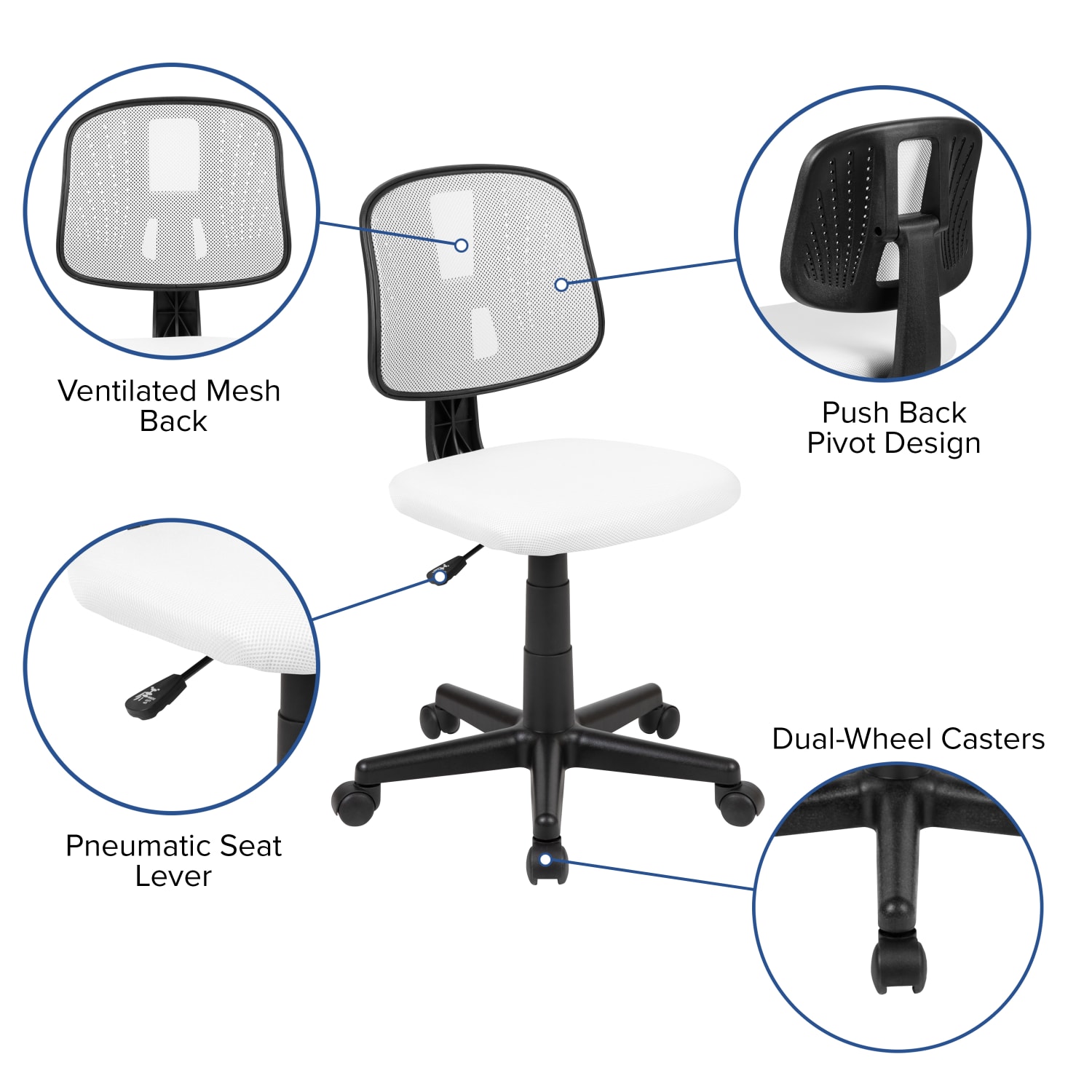 Flash Furniture Flash Fundamentals Mesh MidBack Swivel Task Office Chair With Pivot Back WhiteBlack PopularChairscom Flash Furniture Flash Fundamentals Mesh Mid Back Swivel Task Office Chair With Pivot Back WhiteBlack PopularChairscom