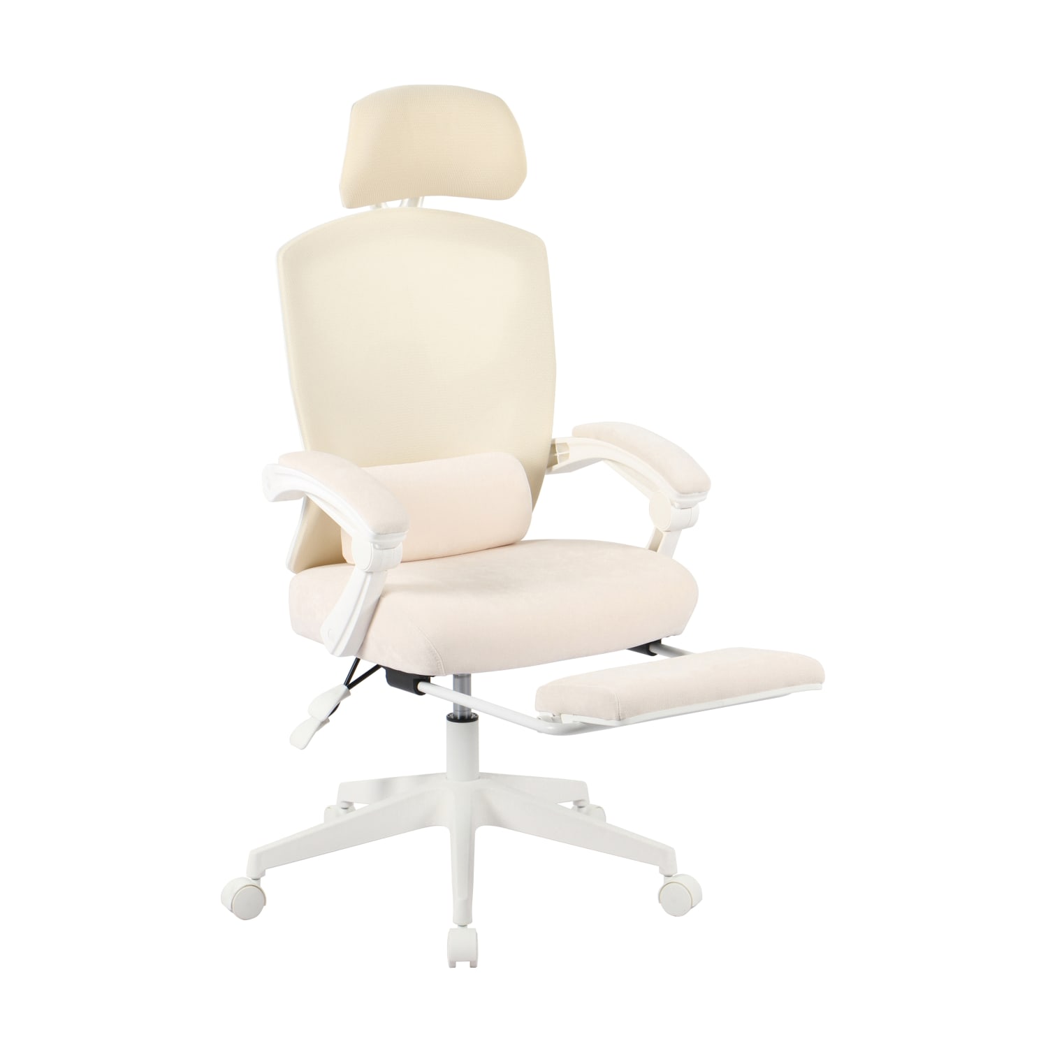 Realspace Vallori Mesh/Fabric High-Back Chair With Retractable Footrest, Cream/White, BIFMA Compliant - Image 3