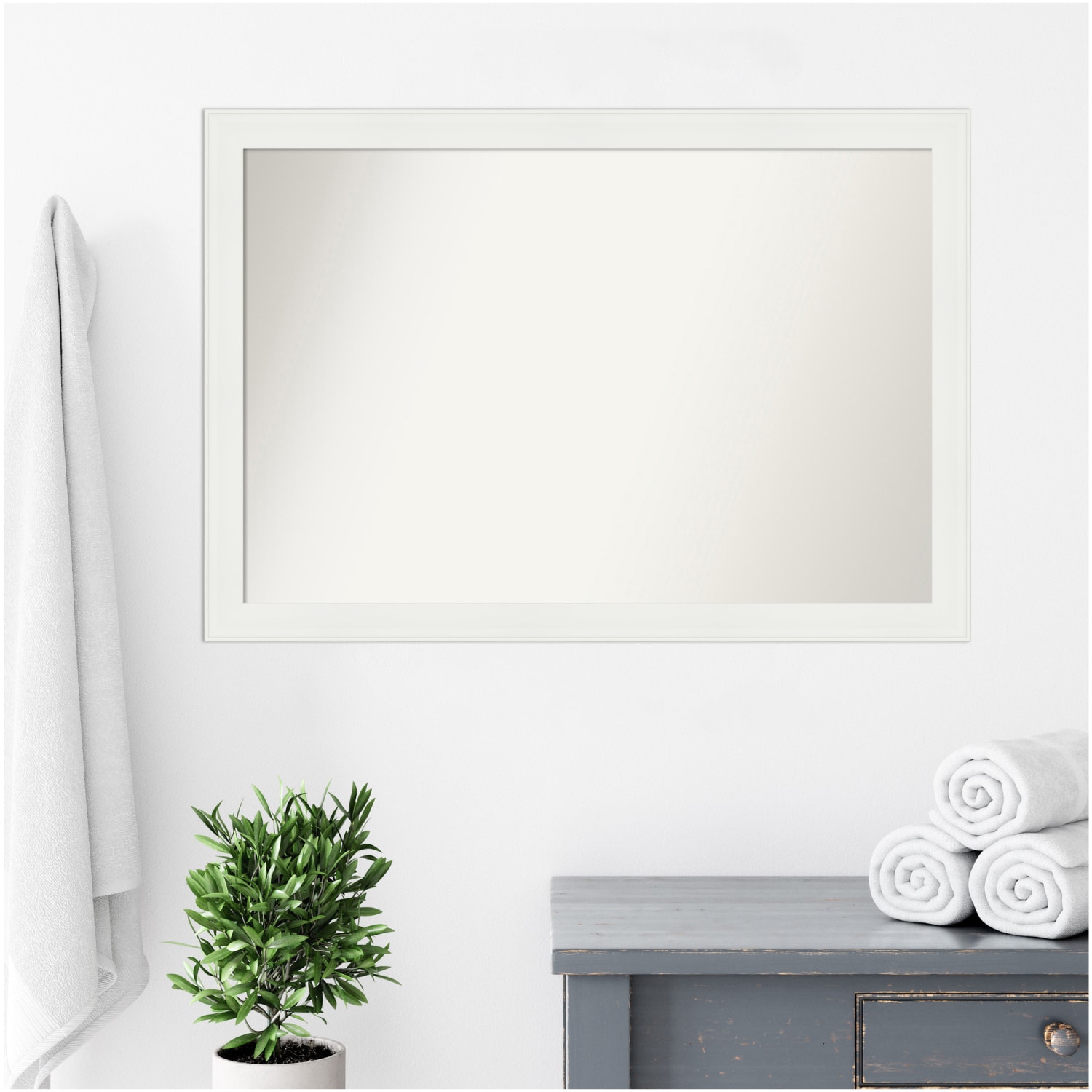 Amanti Art Narrow Non-Beveled Rectangle Framed Bathroom Wall Mirror, 27-1/2in x 39-1/2in, Vanity White - Image 3