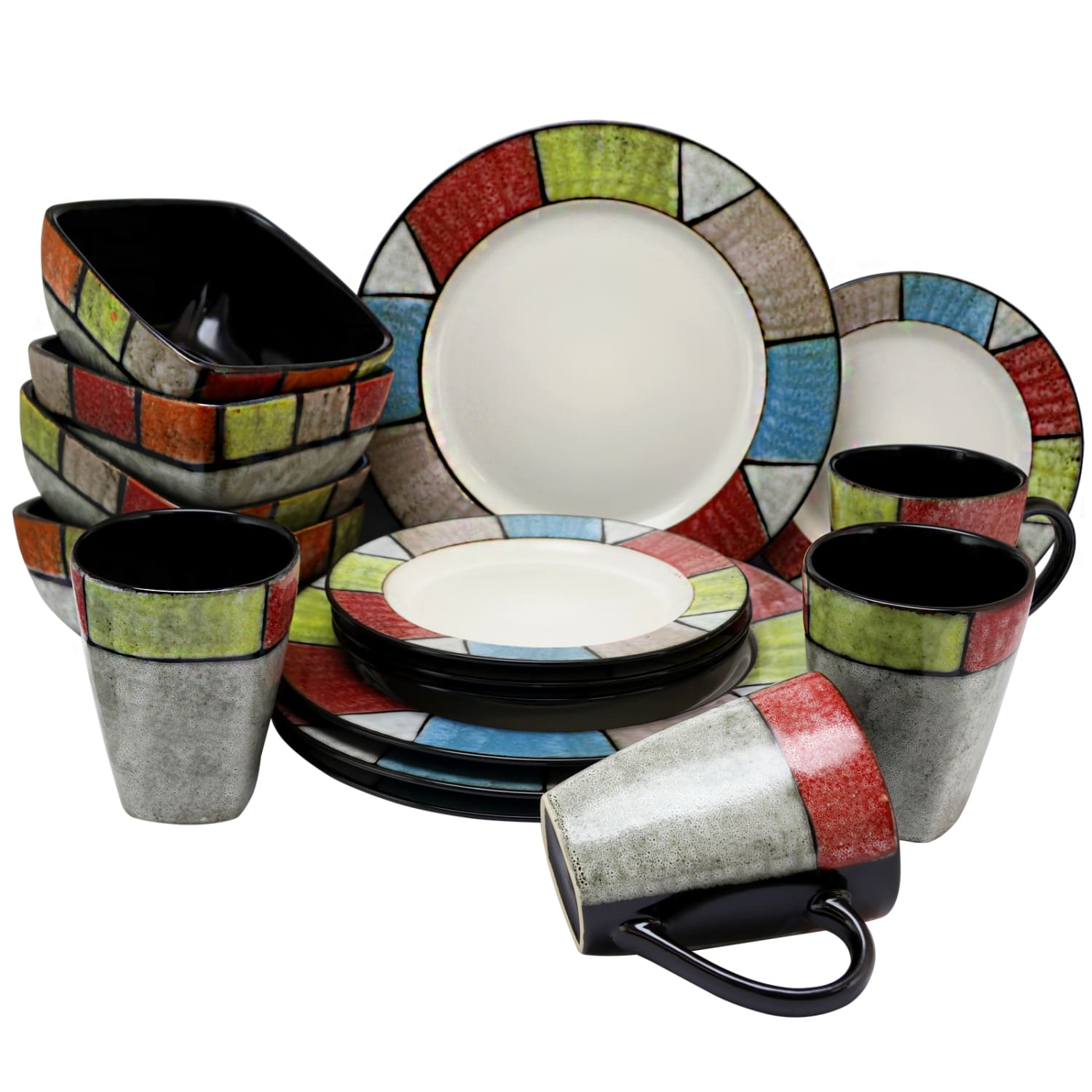 Elama 16-Piece Stoneware Dinnerware Set, Country Cottage - Image 3