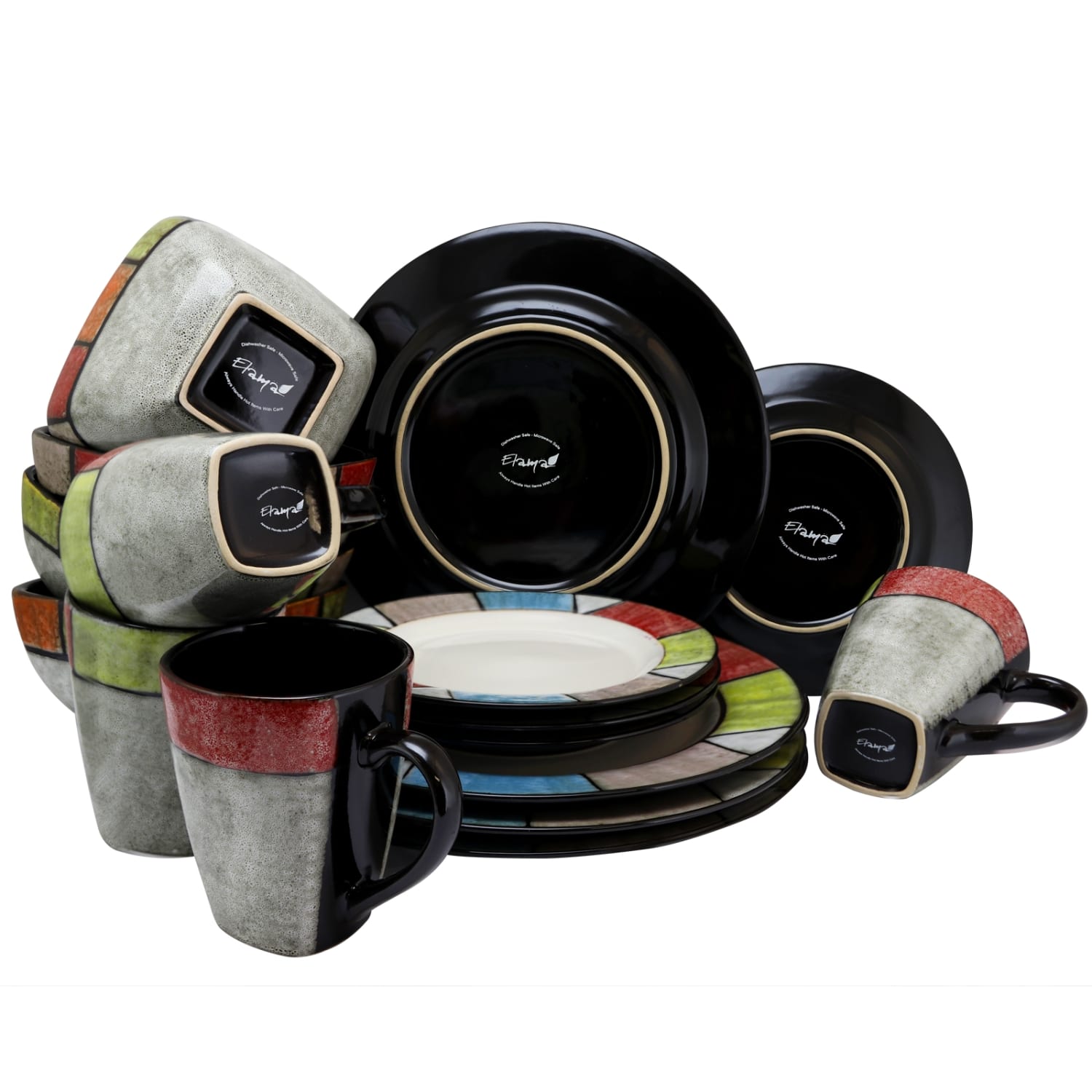 Elama 16-Piece Stoneware Dinnerware Set, Country Cottage - Image 5