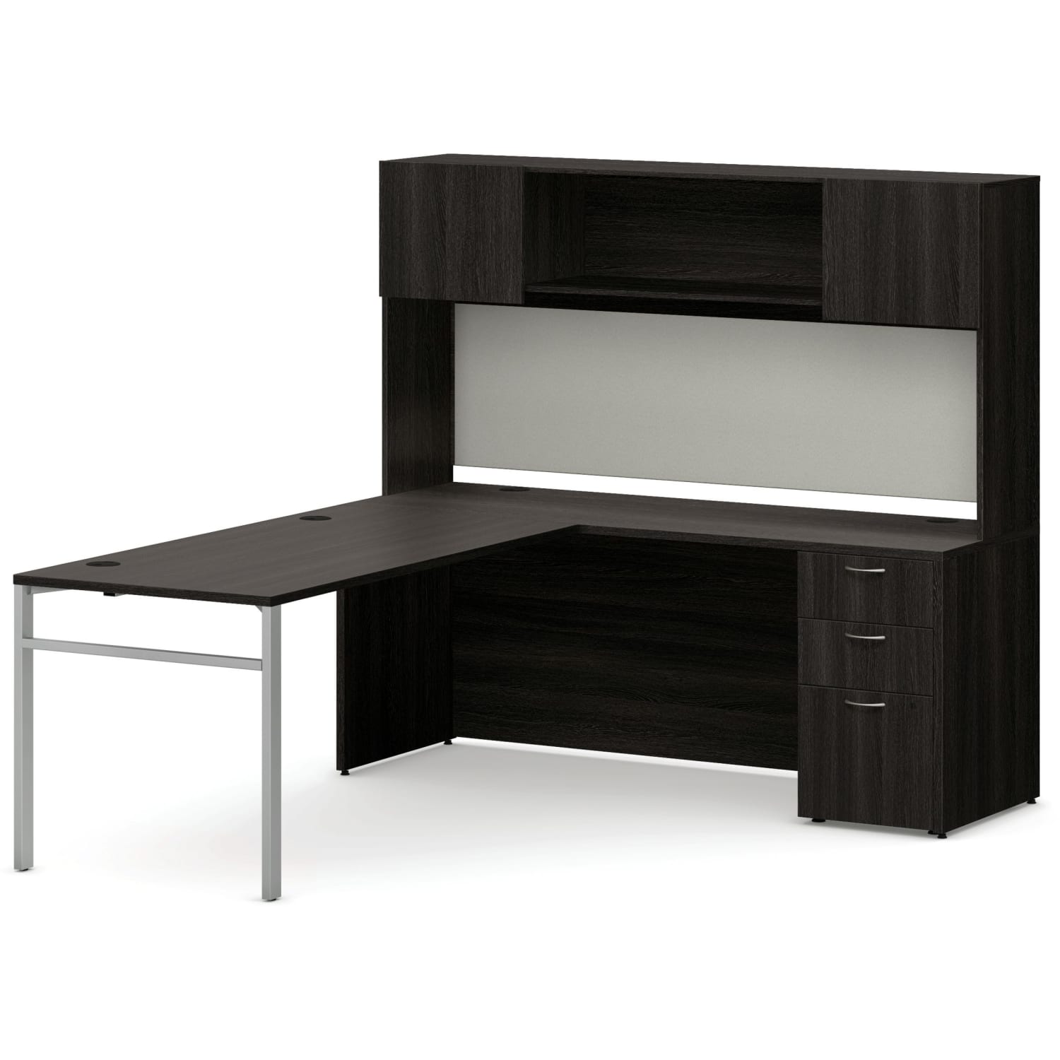 HON Mod 60inW Executive Computer Desk Workstation With Storage, Java Oak/Cool Neutral/Silver - Image 3