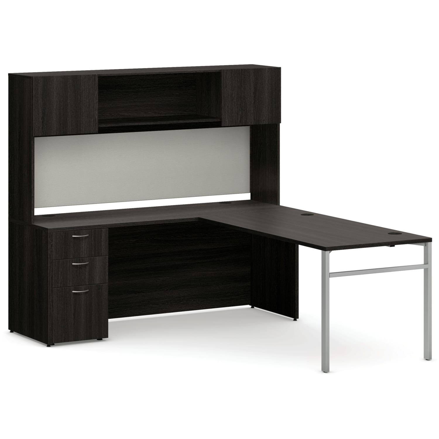 HON Mod 60inW Executive Computer Desk Workstation With Storage, Java Oak/Cool Neutral/Silver - Image 4
