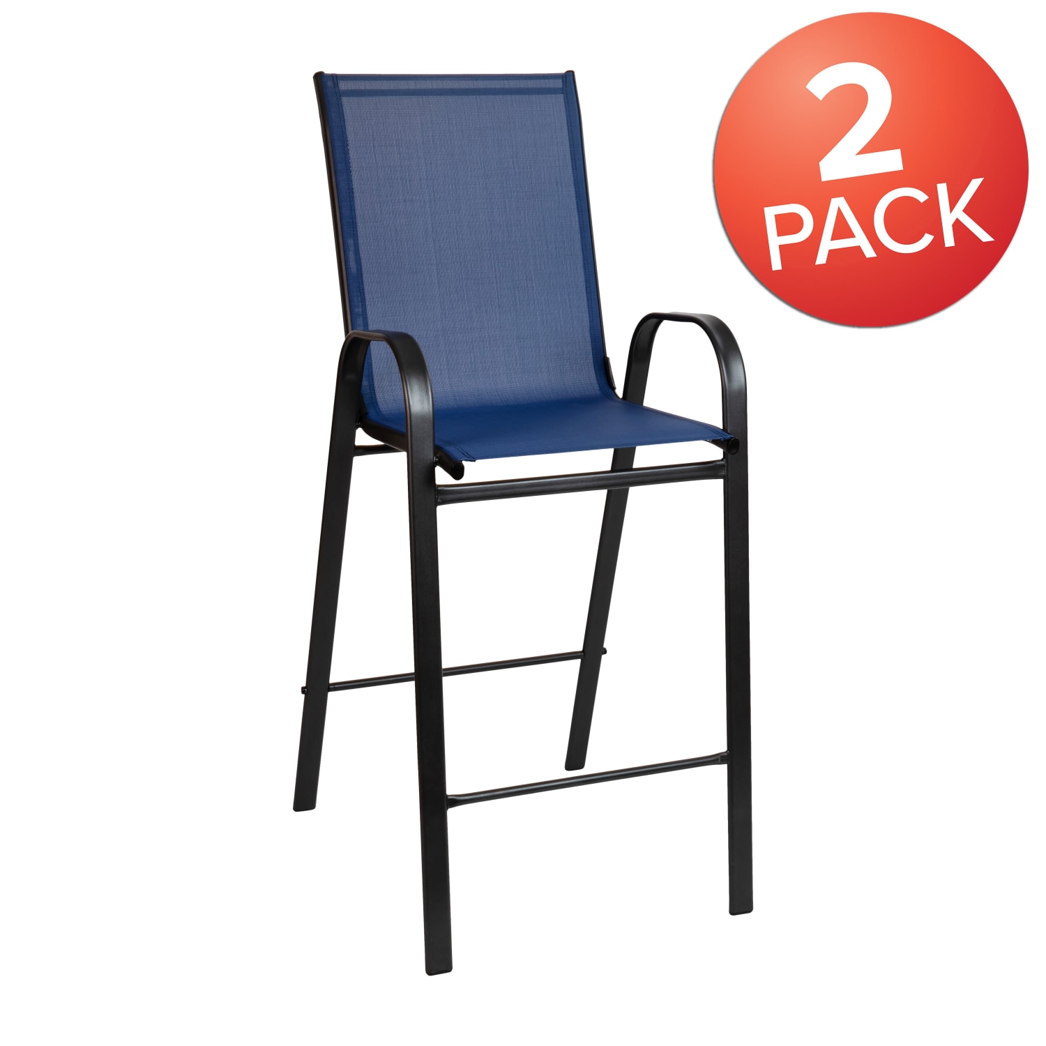 Flash Furniture Brazos Series Flex Comfort Outdoor Barstools With Backs And Metal Frames NavyBlack Set Of 2 Barstools PopularChairscom