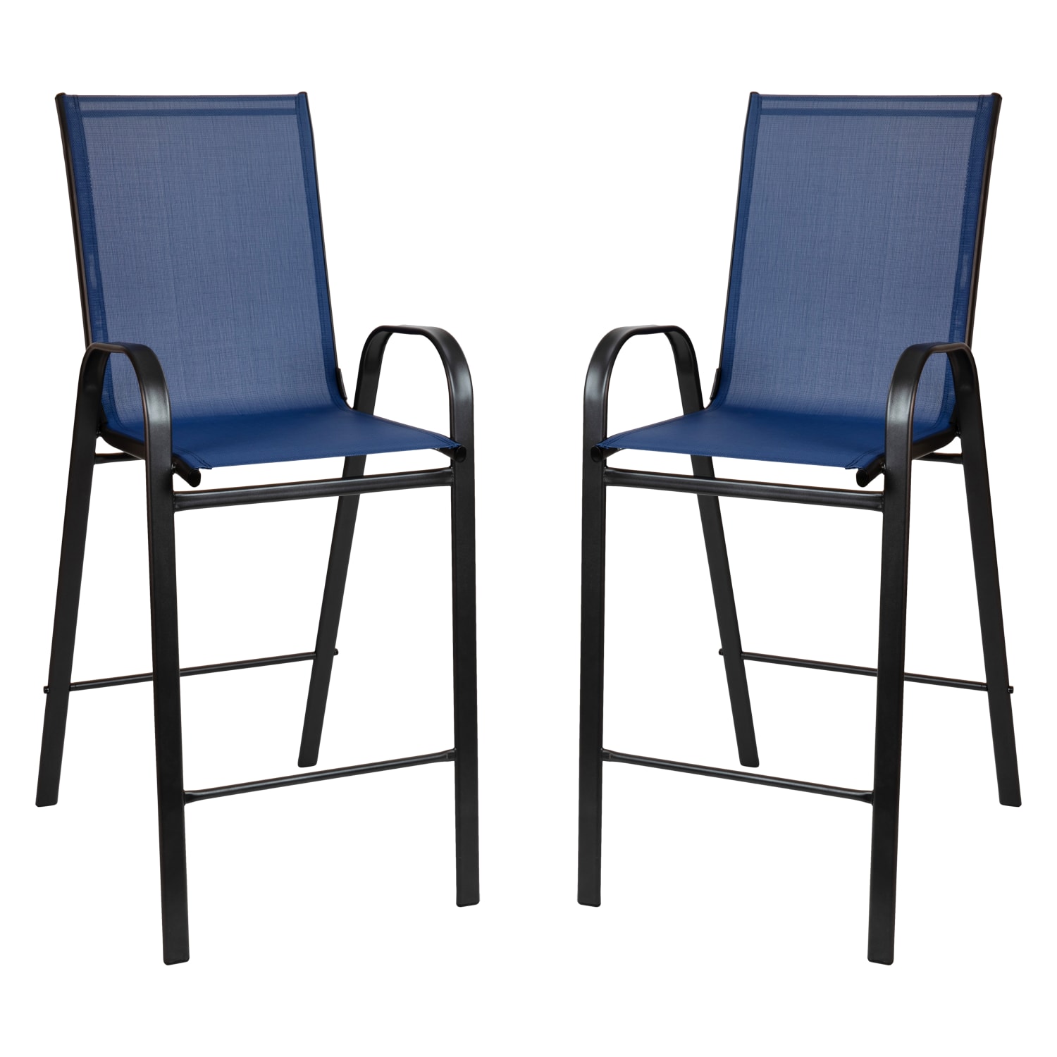 Flash Furniture Brazos Series Flex Comfort Outdoor Barstools With Backs And Metal Frames, Navy/Black, Set Of 2 Barstools - Image 4