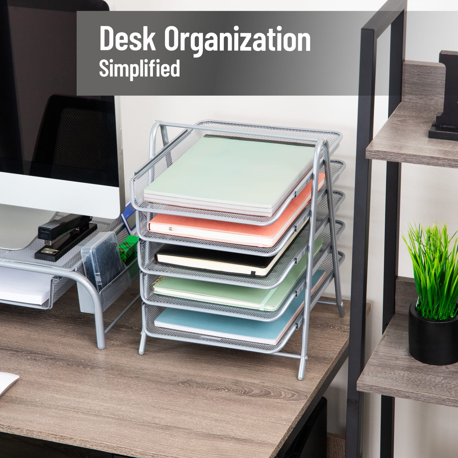 Mind Reader 5-Tier Paper Tray Desktop Organizer Metal Mesh, 14-1/2inH x 14inW x 11-3/4in L, Silver - Image 3