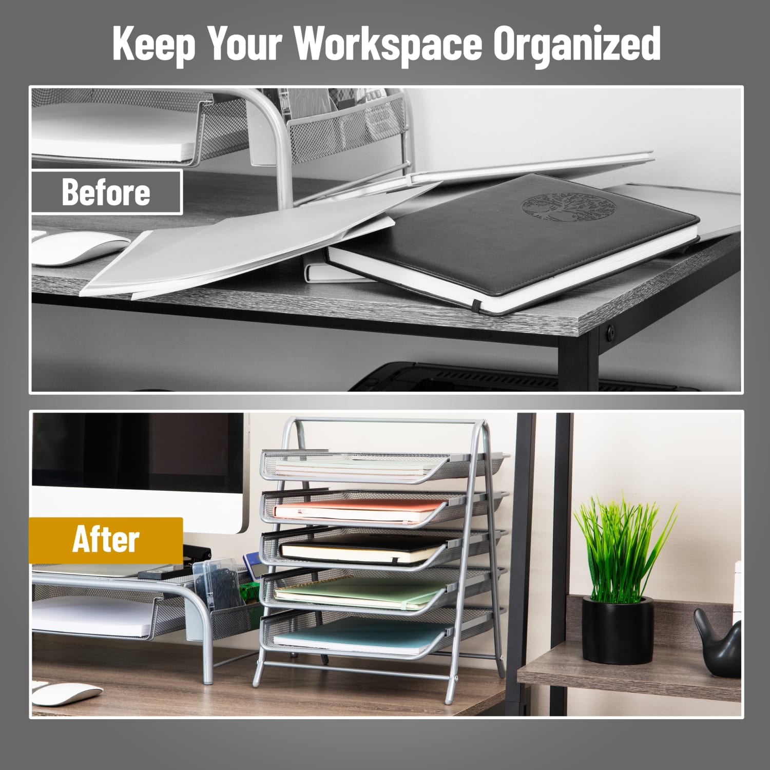 Mind Reader 5-Tier Paper Tray Desktop Organizer Metal Mesh, 14-1/2inH x 14inW x 11-3/4in L, Silver - Image 6