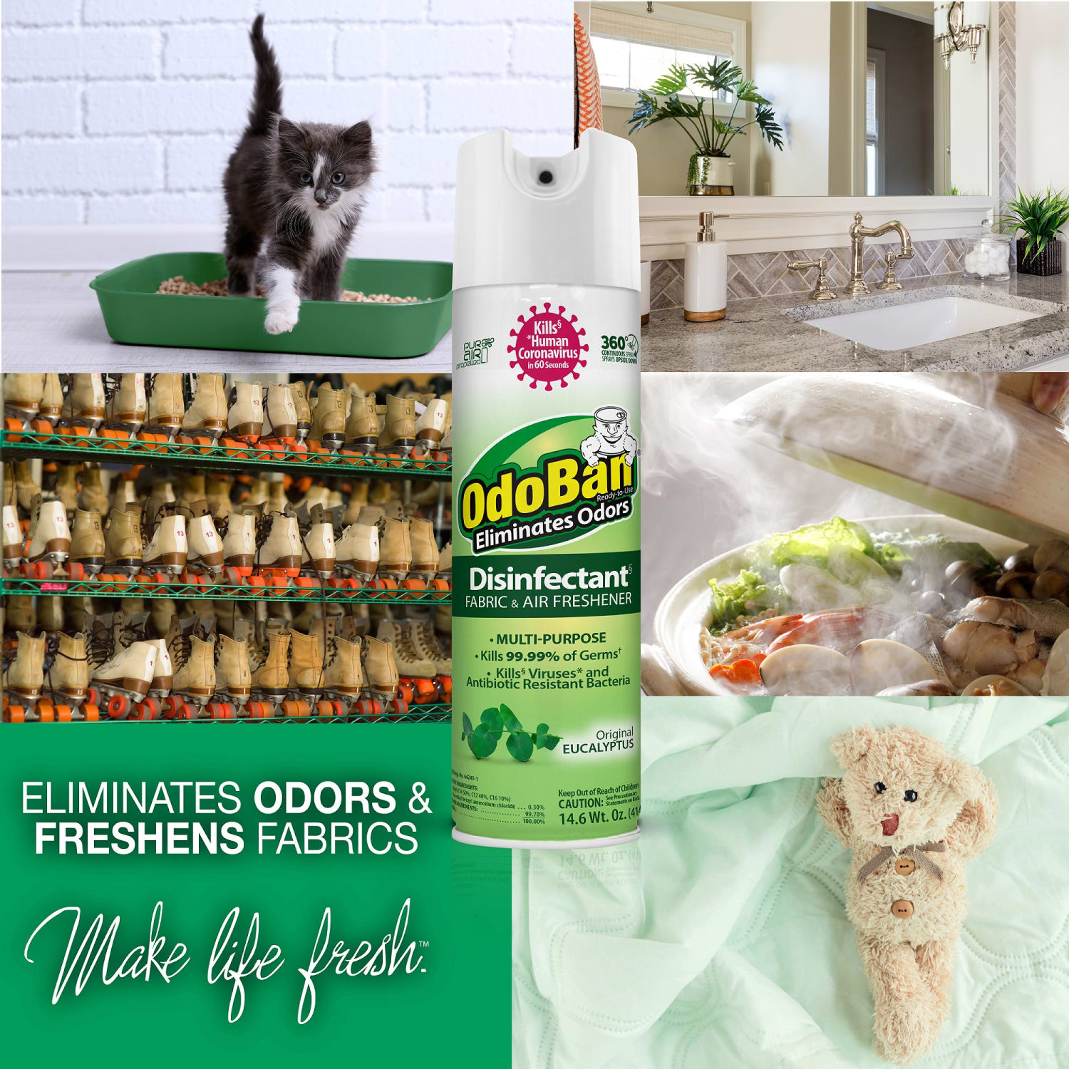 OdoBan Ready-to-Use 360-Degree Continuous Spray Disinfectant Cleaner and Odor Eliminator, Original Eucalyptus Scent, 14.6 Oz, Set Of 2 Spray Cans - Image 4