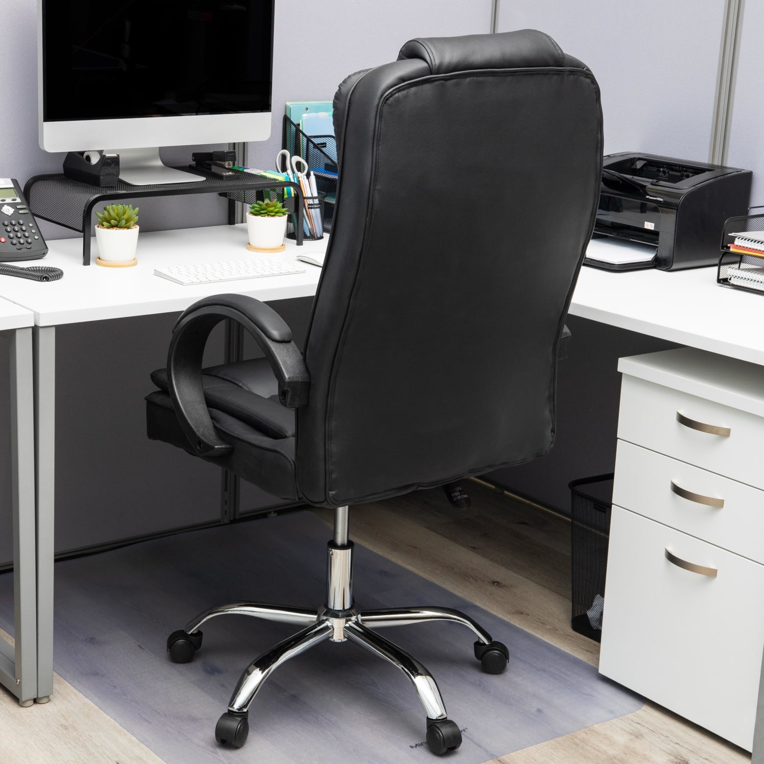 Mind Reader Ergonomic Faux Leather High Back Executive Office Chair 45 49inH Black PopularChairscom