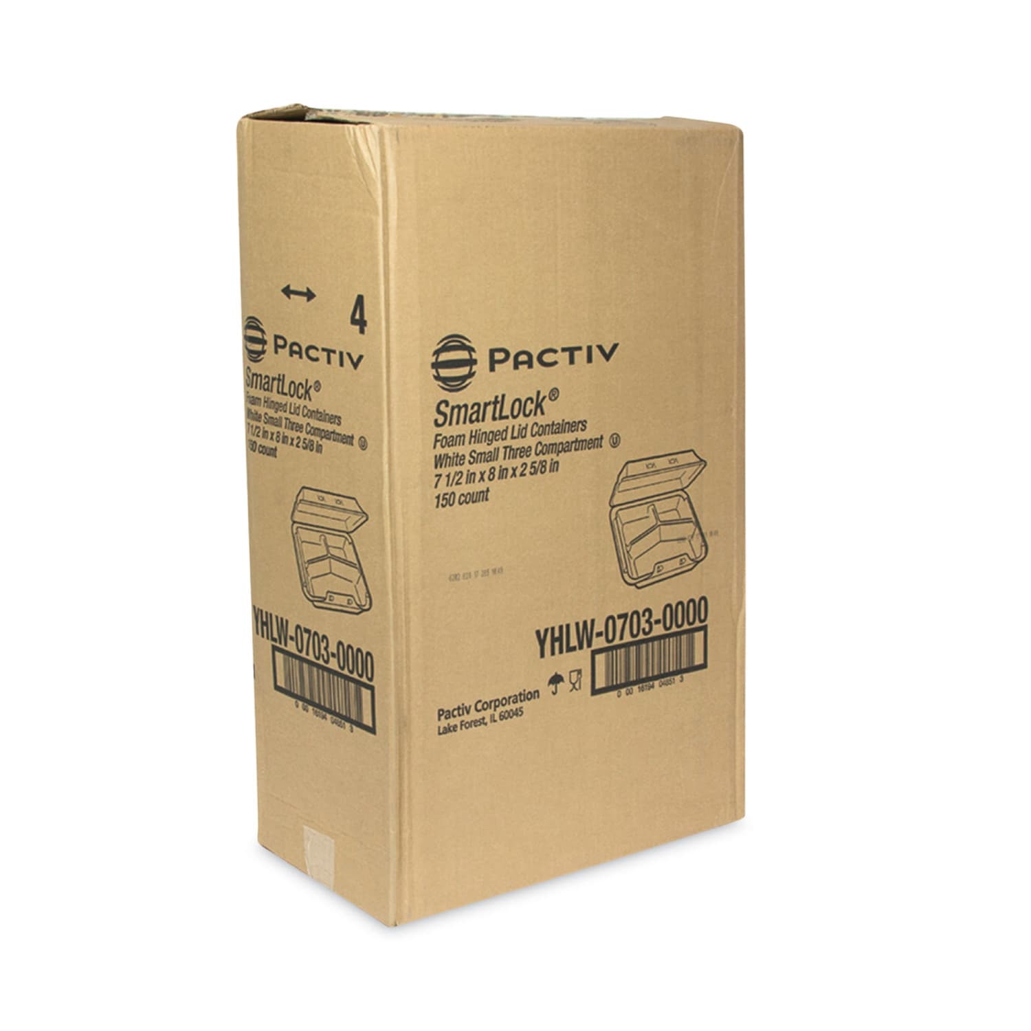 Pactiv Evergreen SmartLock Foam Hinged Lid Containers, Small, 3-Compartment, 2-11/16inH x 7-1/2inW x 8inD, White, Carton Of 150 Containers - Image 3