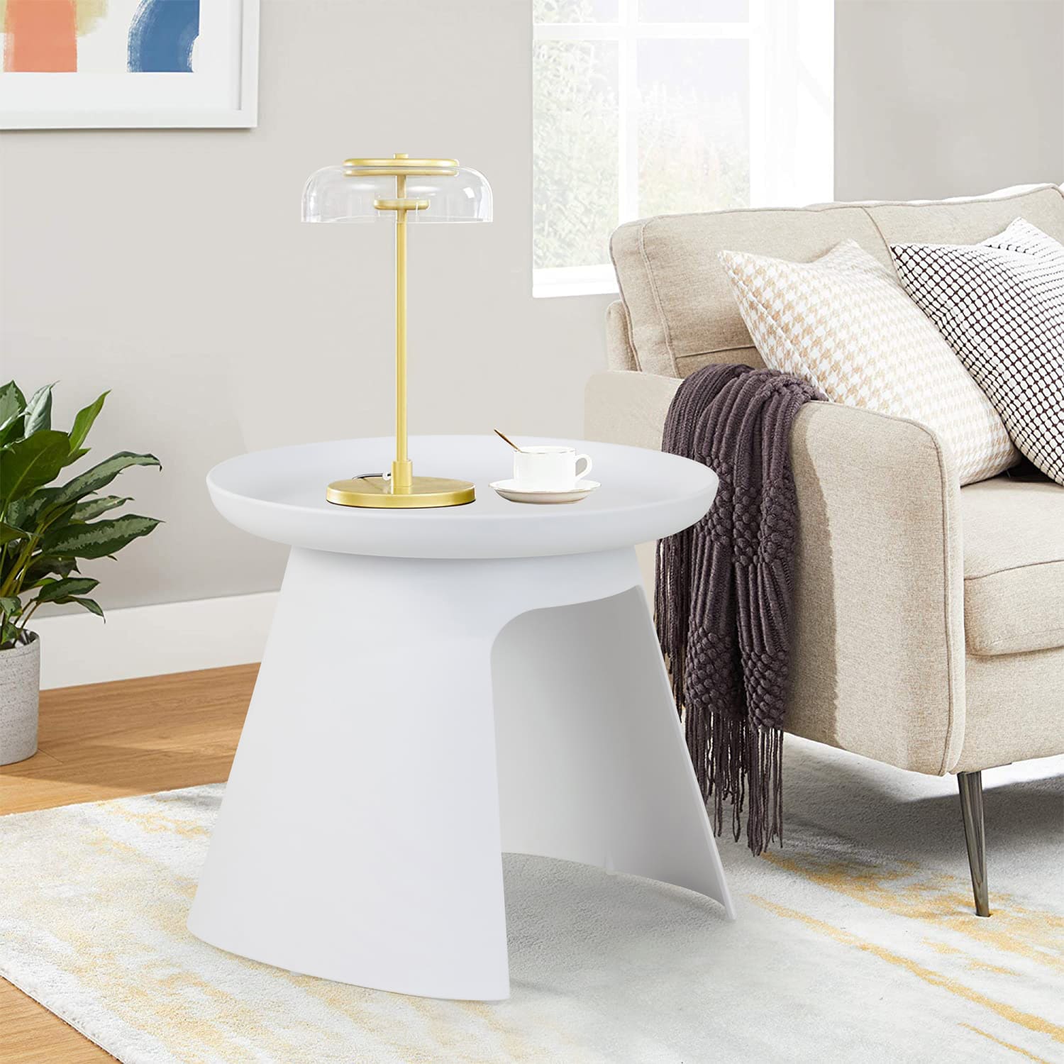 Glamour Home Balius Plastic Round End Table, 18-1/4inH x 19-1/2inW x 19-1/2inD, White