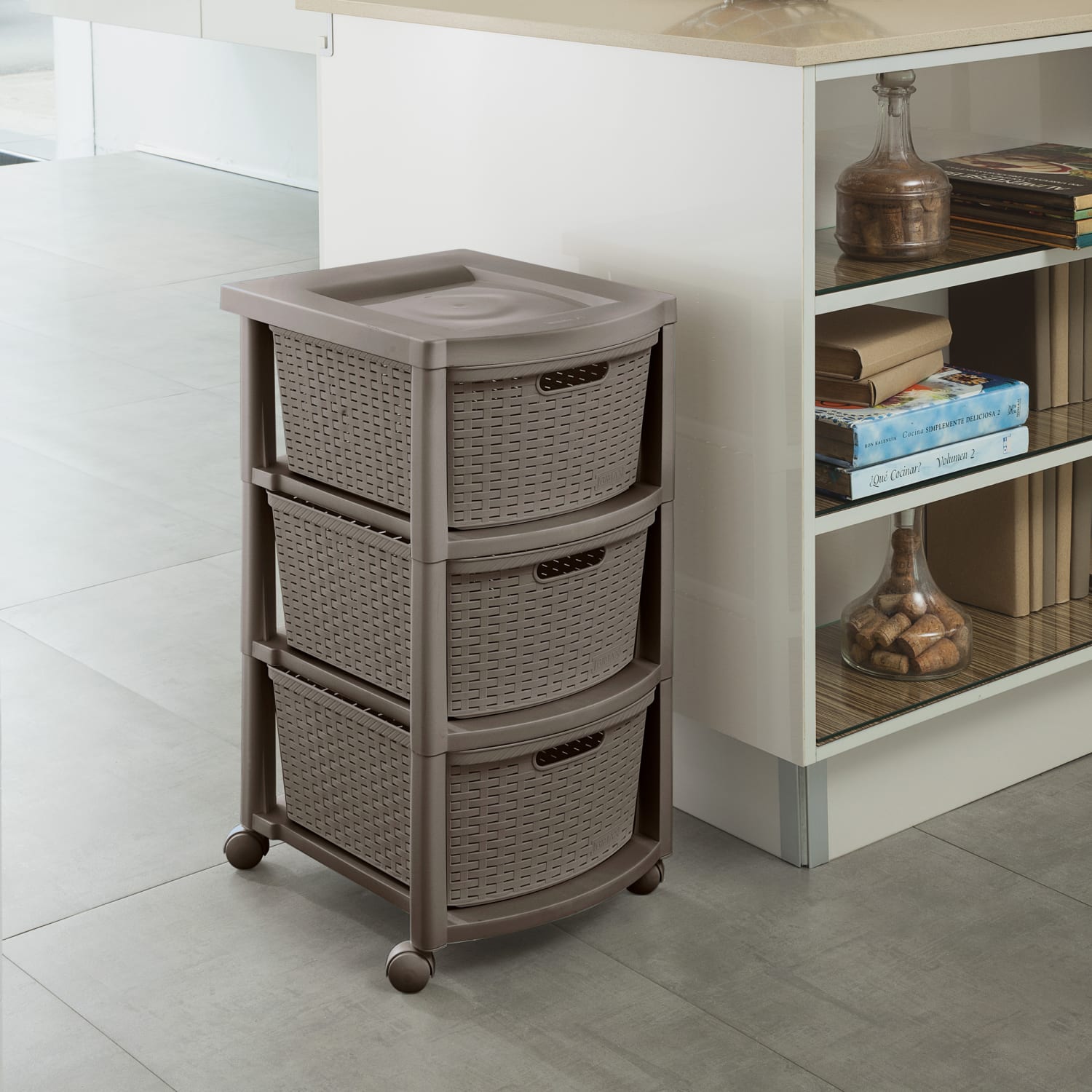 Rimax Plastic 3-Drawer Rolling Storage Cart, 26in x 12in x 15 7/16in, Mocha - Image 3