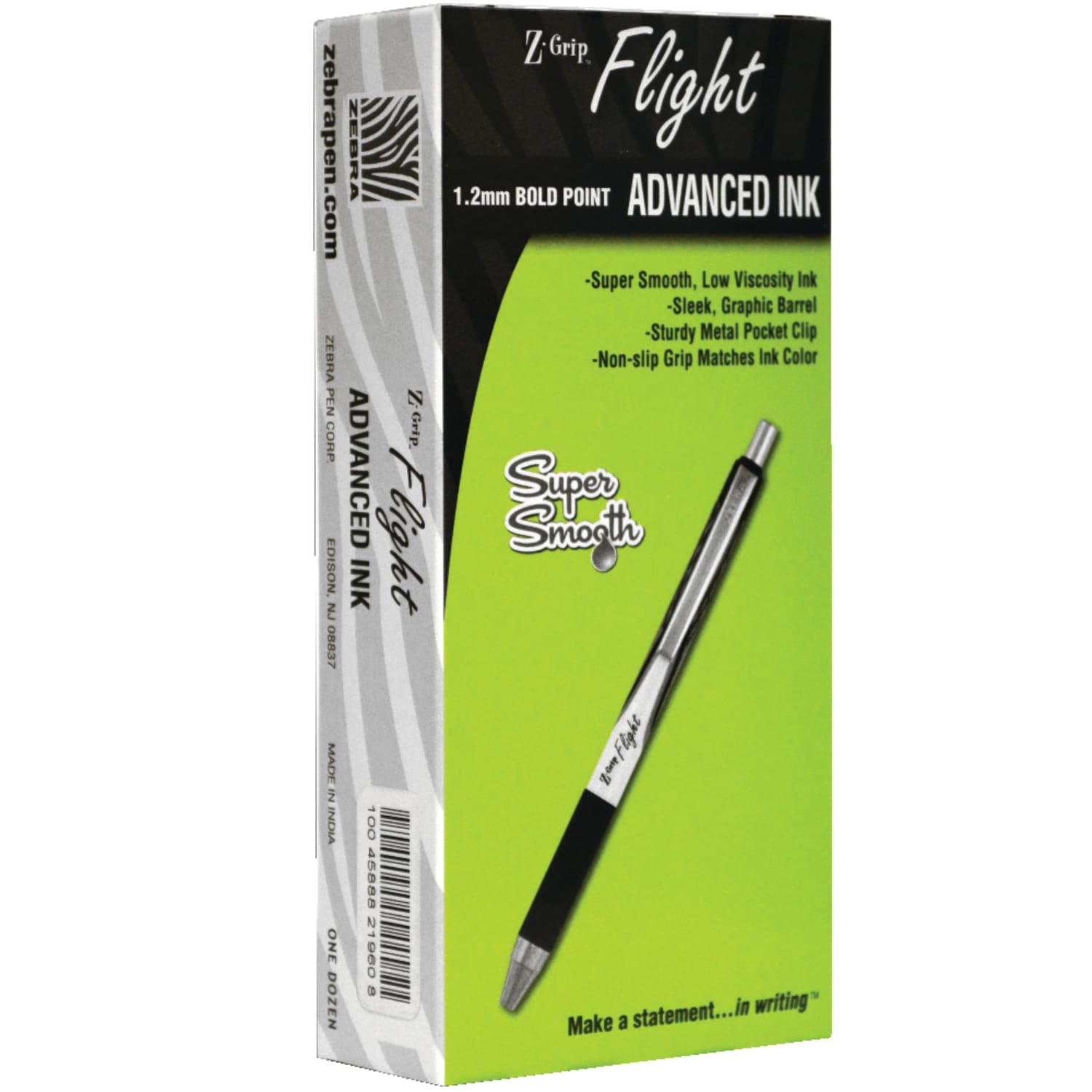 Zebra Pen Z-Grip Flight Retractable Pens, Pack Of 12, Bold Point, 1.2 mm, White Barrel, Black Ink - Image 3