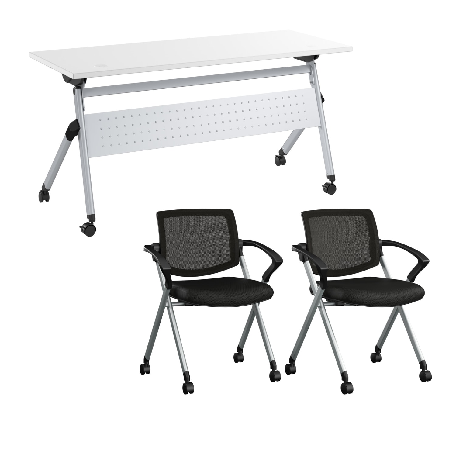 Bush Business Furniture Envision 60inW Folding Training Table and 2 Folding Chairs with Arms, White/Cool Gray Metallic, Standard Delivery - Image 3