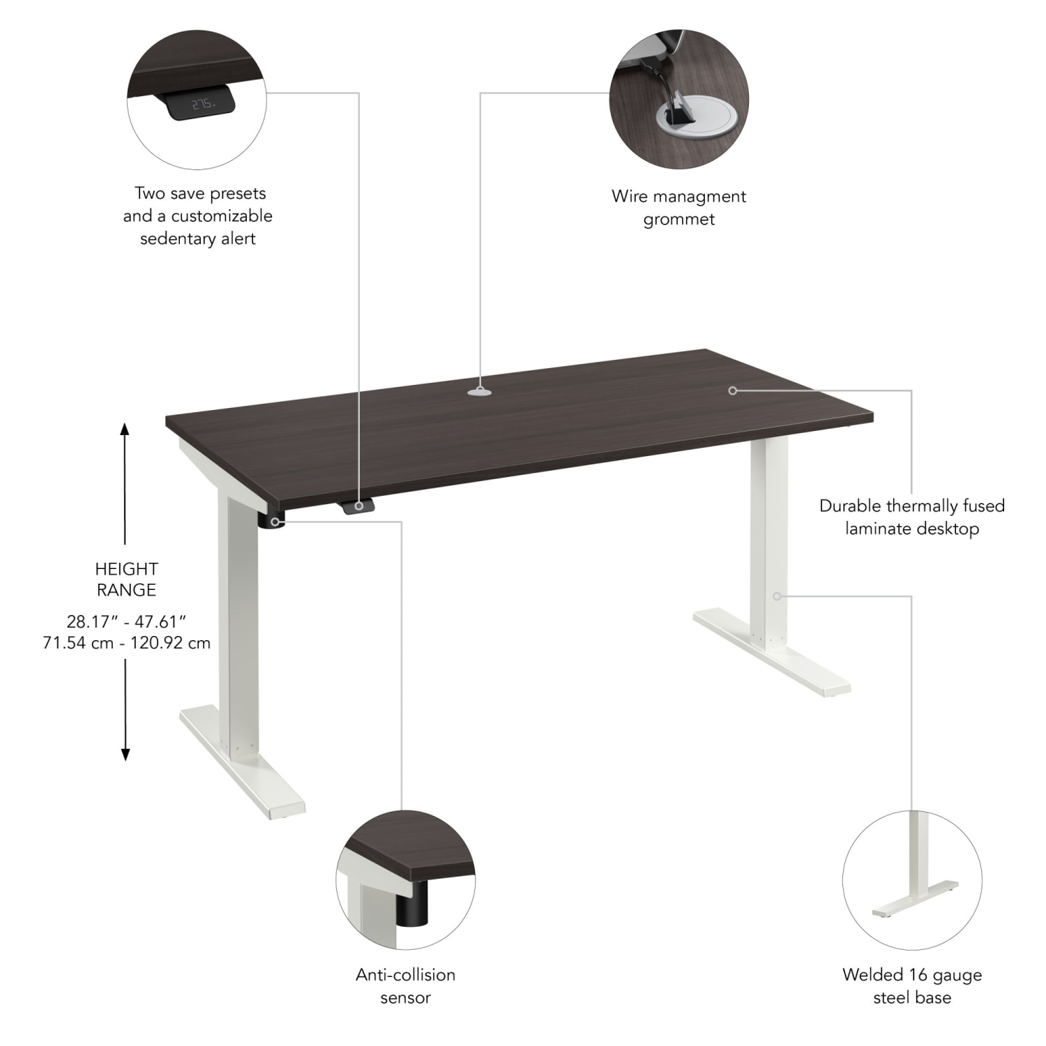 Bush Business Furniture Move 40 Series 60inW x 30inD Electric Height Adjustable Standing Desk, Storm Gray/White Powder Coat, Standard Delivery - Image 4