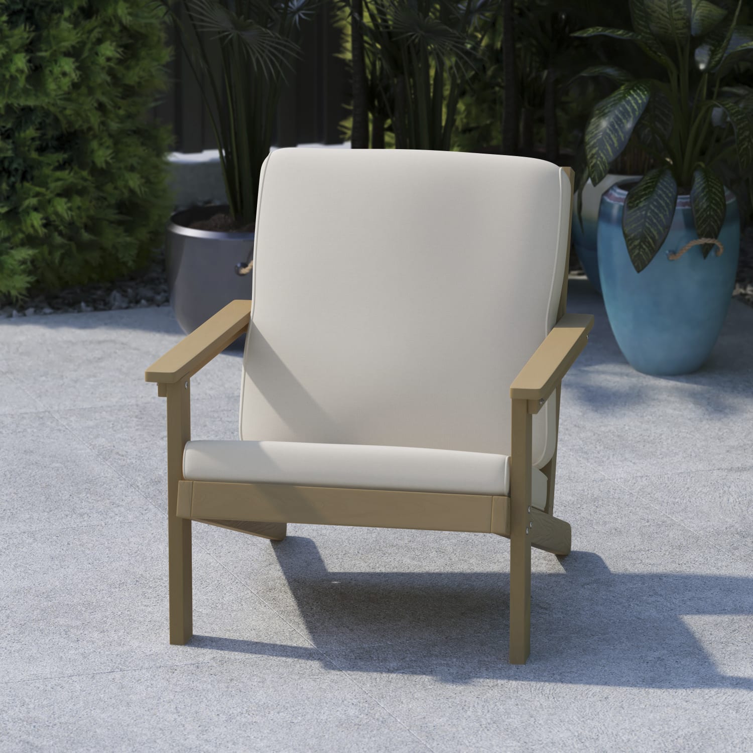 Flash Furniture Charlestown All-Weather Adirondack Club Chair with Cushions, White/Natural Cedar - Image 3