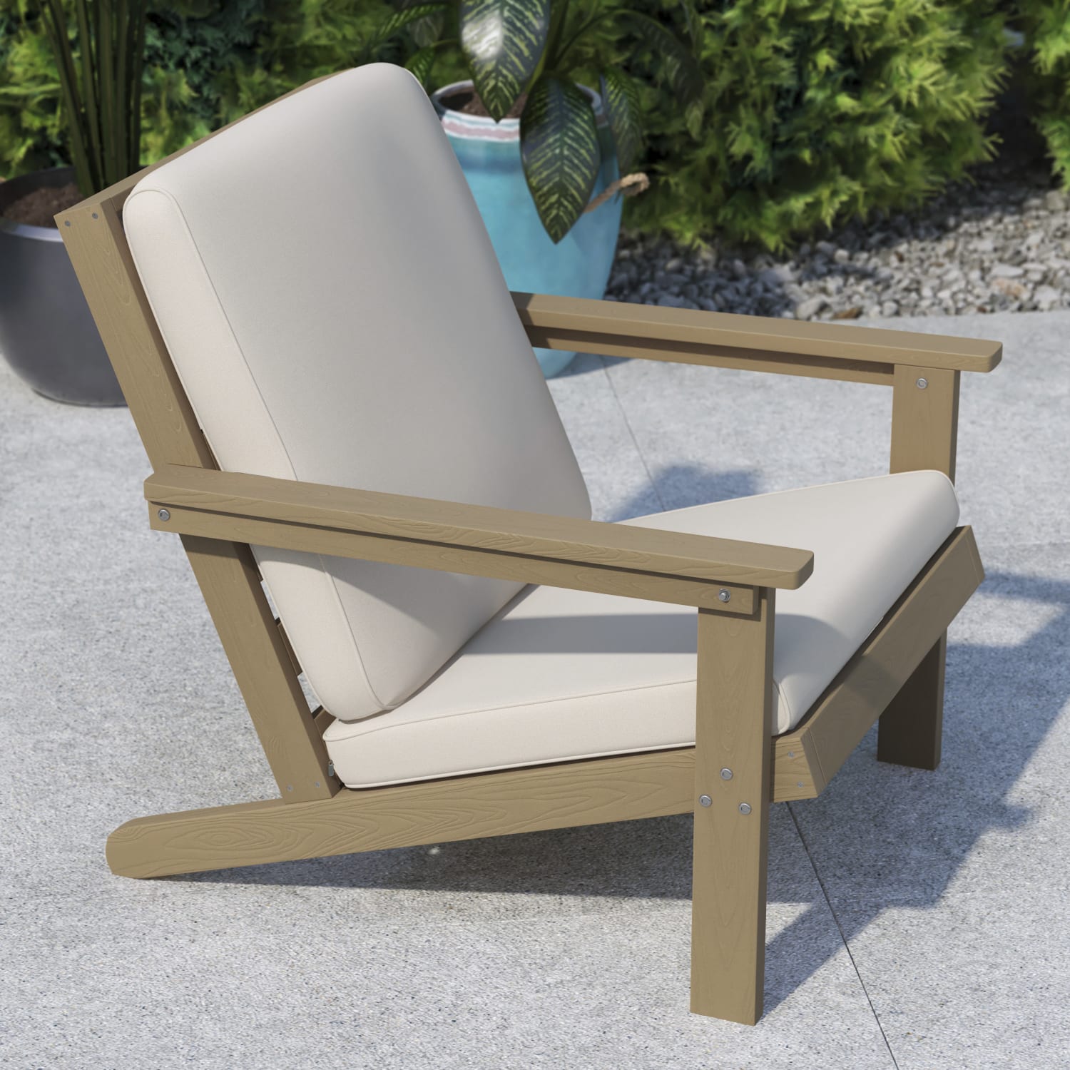 Flash Furniture Charlestown All-Weather Adirondack Club Chair with Cushions, White/Natural Cedar - Image 5