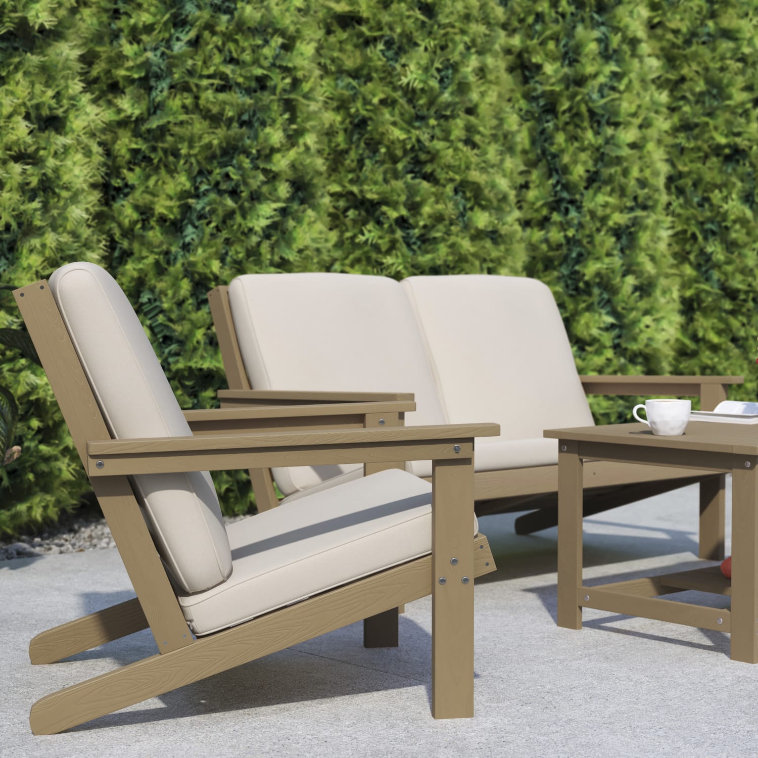 Flash Furniture Charlestown All-Weather Adirondack Club Chair with Cushions, White/Natural Cedar - Image 6
