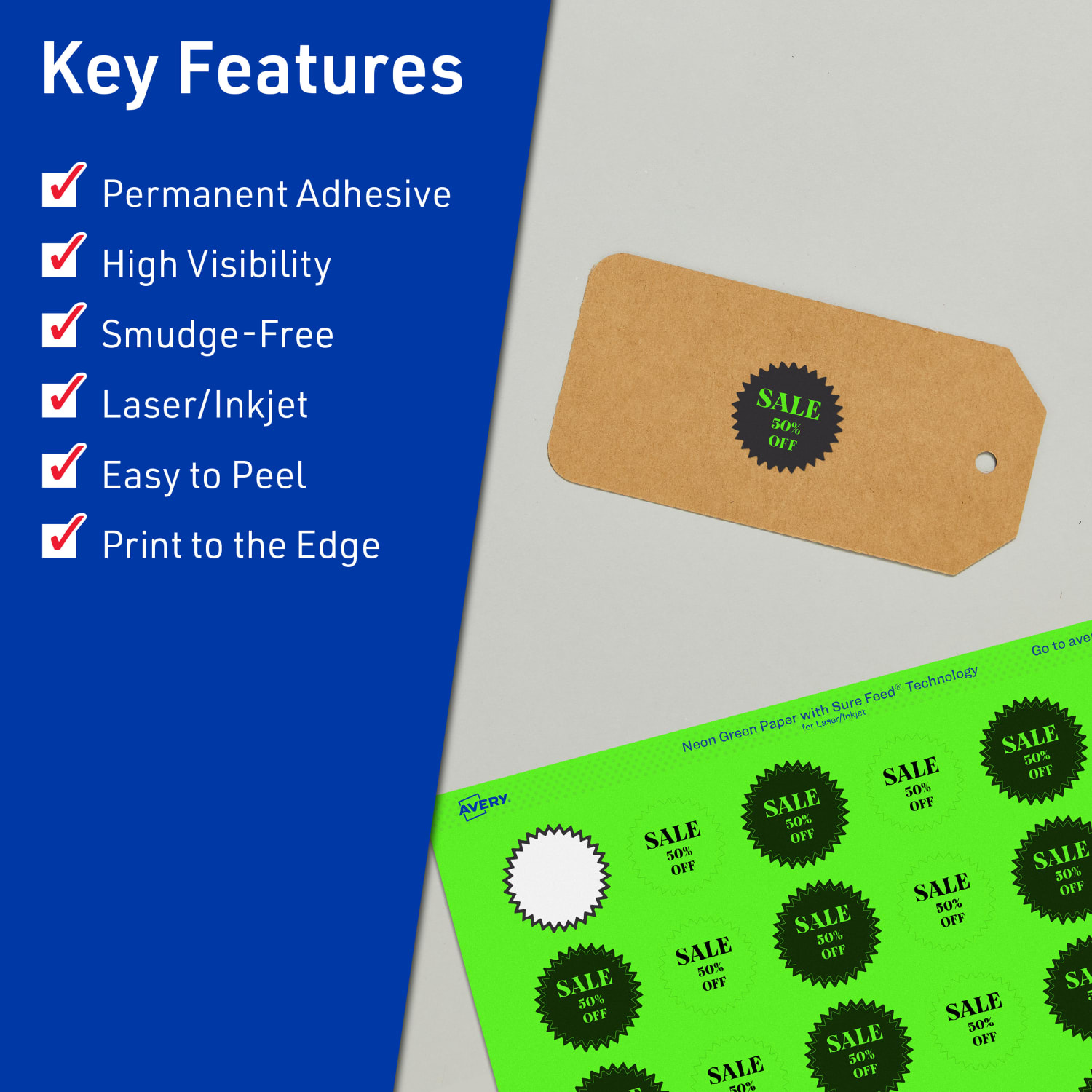 Avery Print-To-The-Edge Labels With Sure Feed Technology, 94606-NGP10, Starburst, 1in, Matte Neon Green, Pack of 480 - Image 3