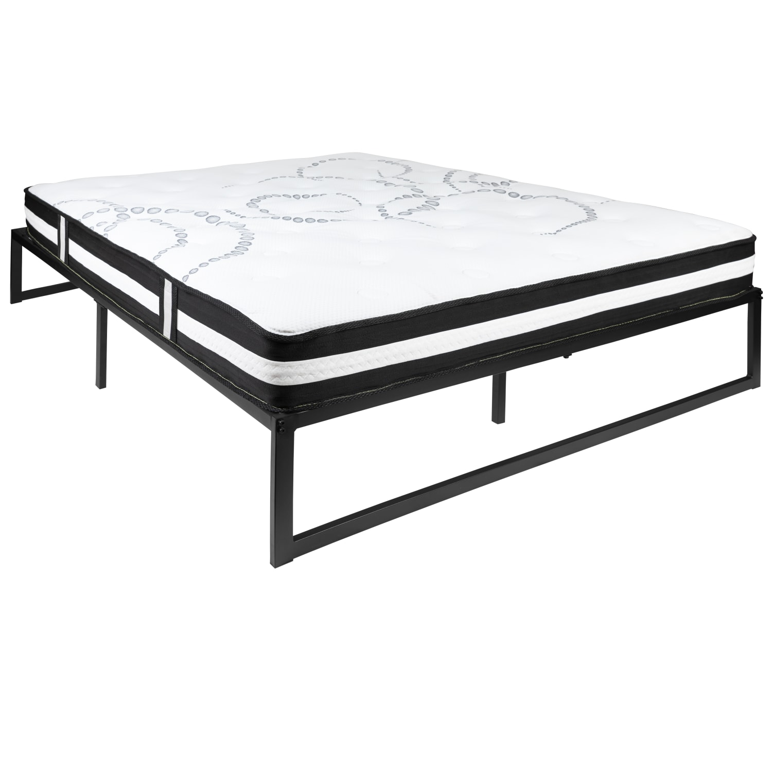Flash Furniture 14in Metal Platform Bed Frame With 12in Pocket Spring Mattress, Queen, Black - Image 3