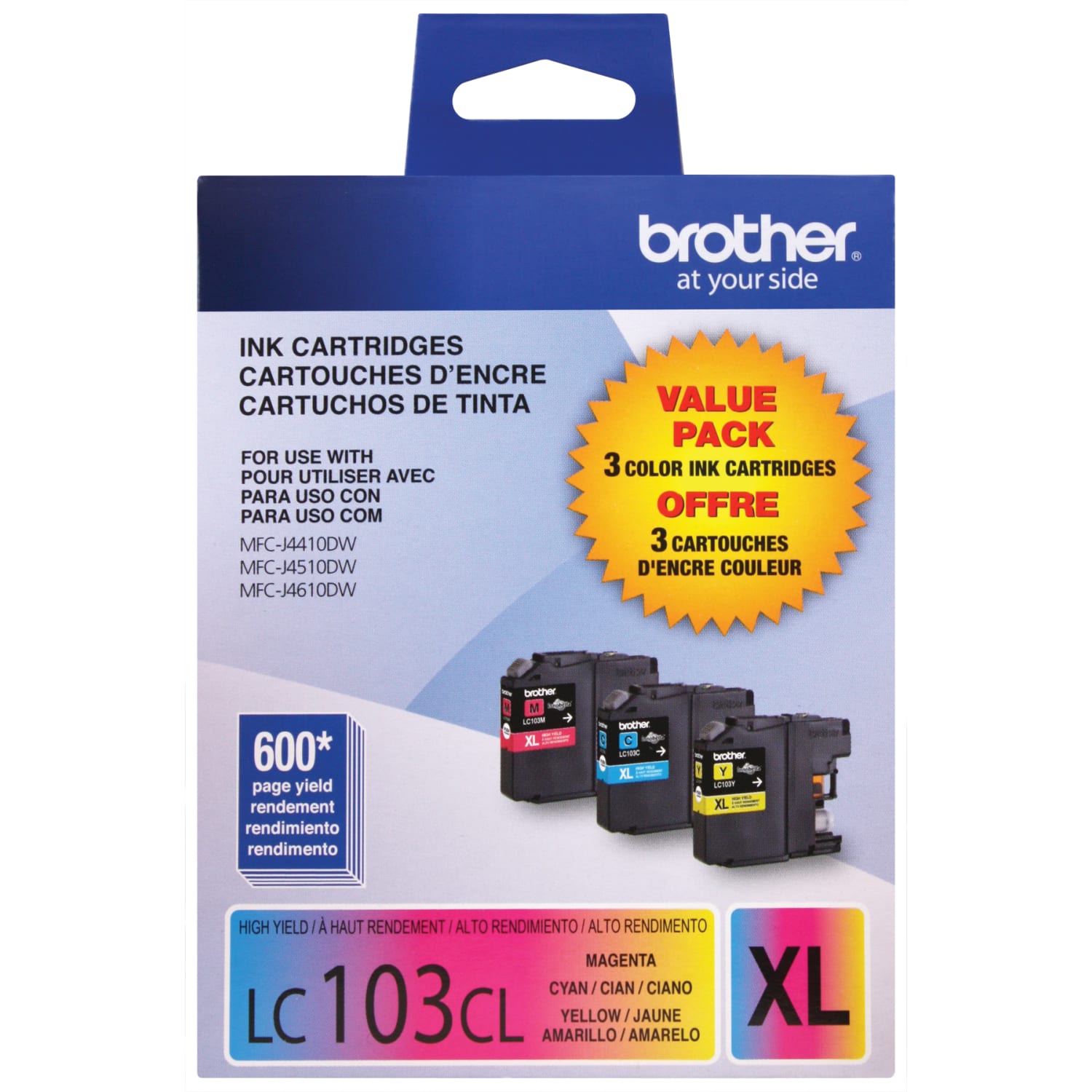 Brother LC103 Cyan, Magenta, Yellow Ink Cartridges, Pack Of 3, LC1033PKS - Image 3