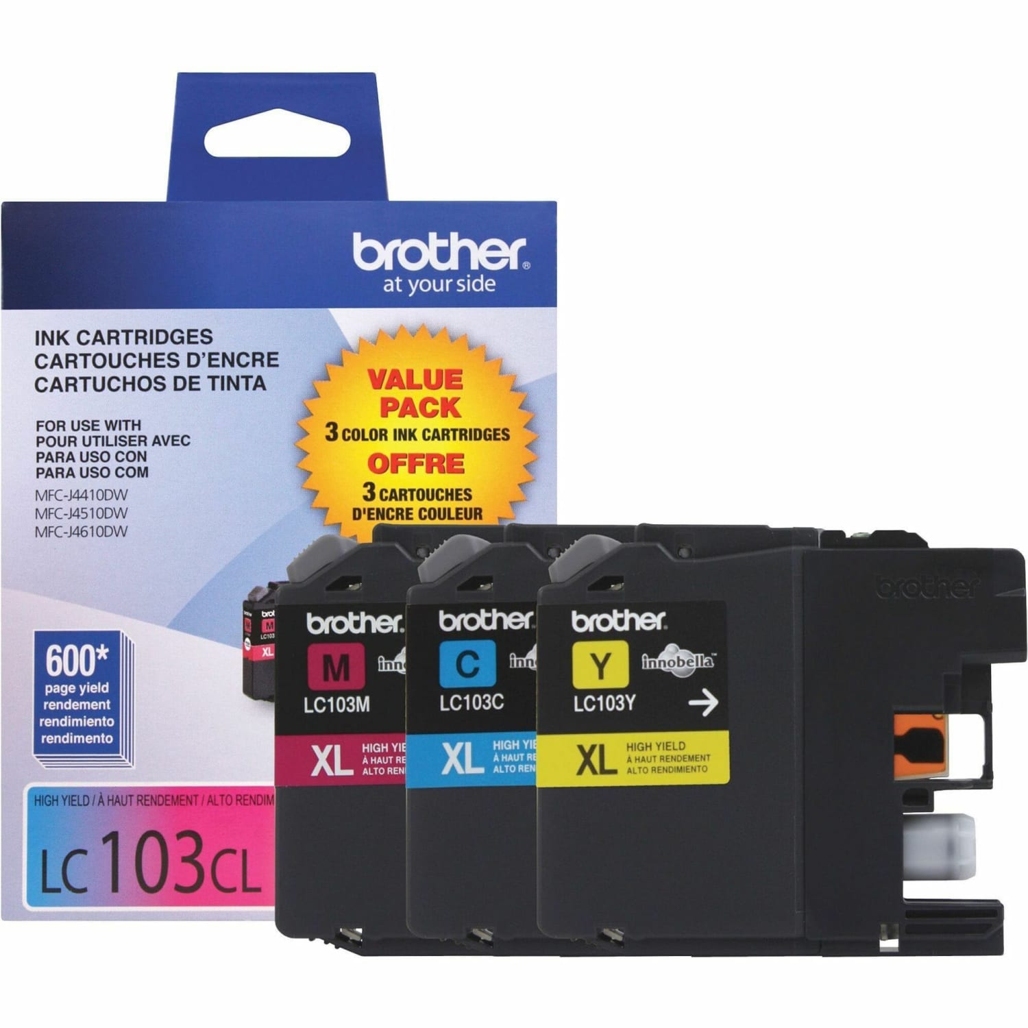 Brother LC103 Cyan, Magenta, Yellow Ink Cartridges, Pack Of 3, LC1033PKS - Image 4