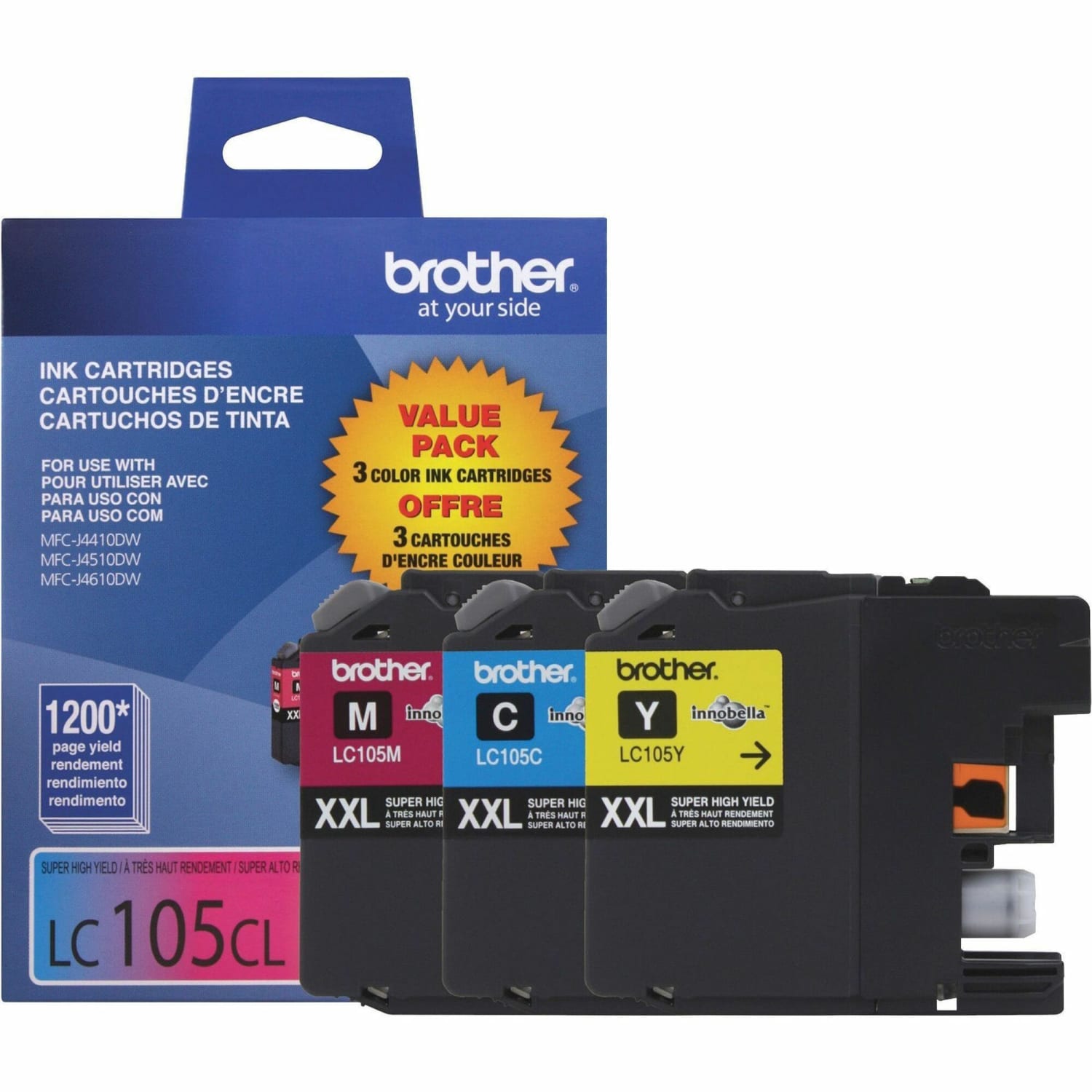 Brother LC105 Cyan; Magenta; Yellow High-Yield Ink Cartridges, Pack Of 3, LC1053PKS - Image 3