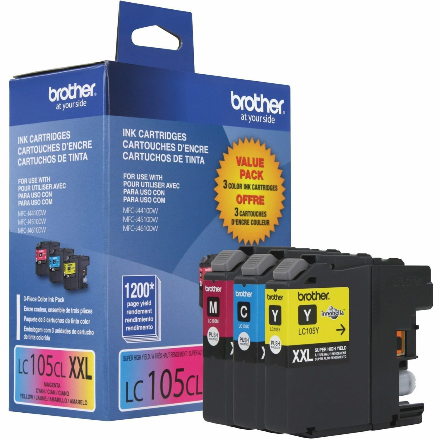 Brother LC105 Cyan; Magenta; Yellow High-Yield Ink Cartridges, Pack Of 3, LC1053PKS - Image 4