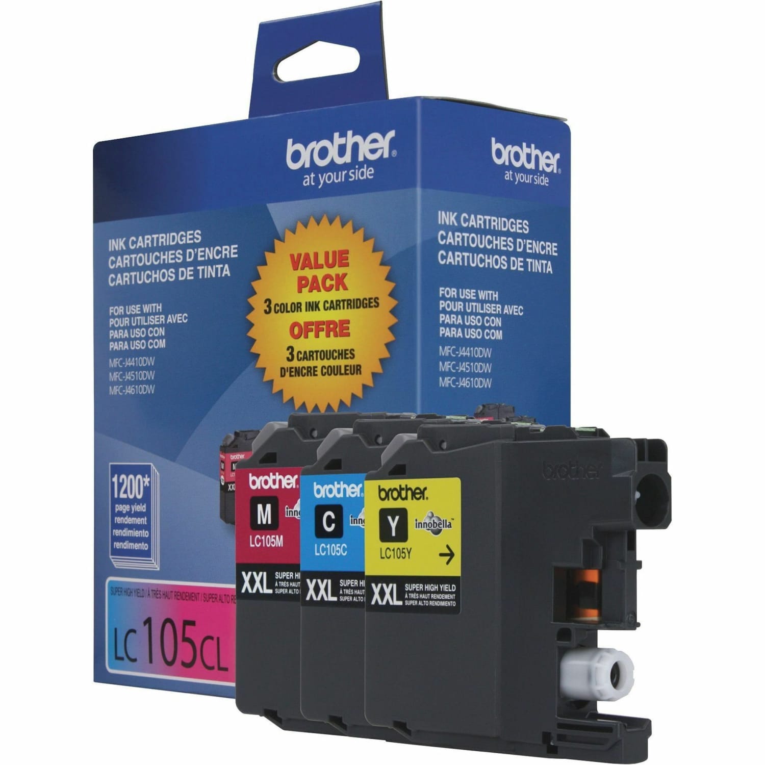 Brother LC105 Cyan; Magenta; Yellow High-Yield Ink Cartridges, Pack Of 3, LC1053PKS - Image 5