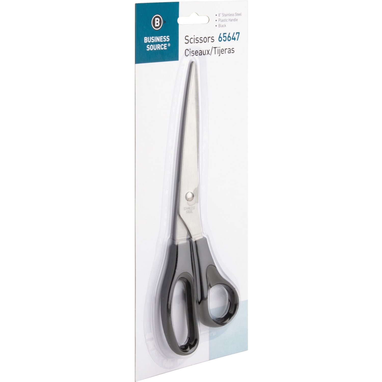Business Source Stainless Steel Scissors - 8in Overall Length - Bent-right - Stainless Steel - Black - 1 Each - Image 3